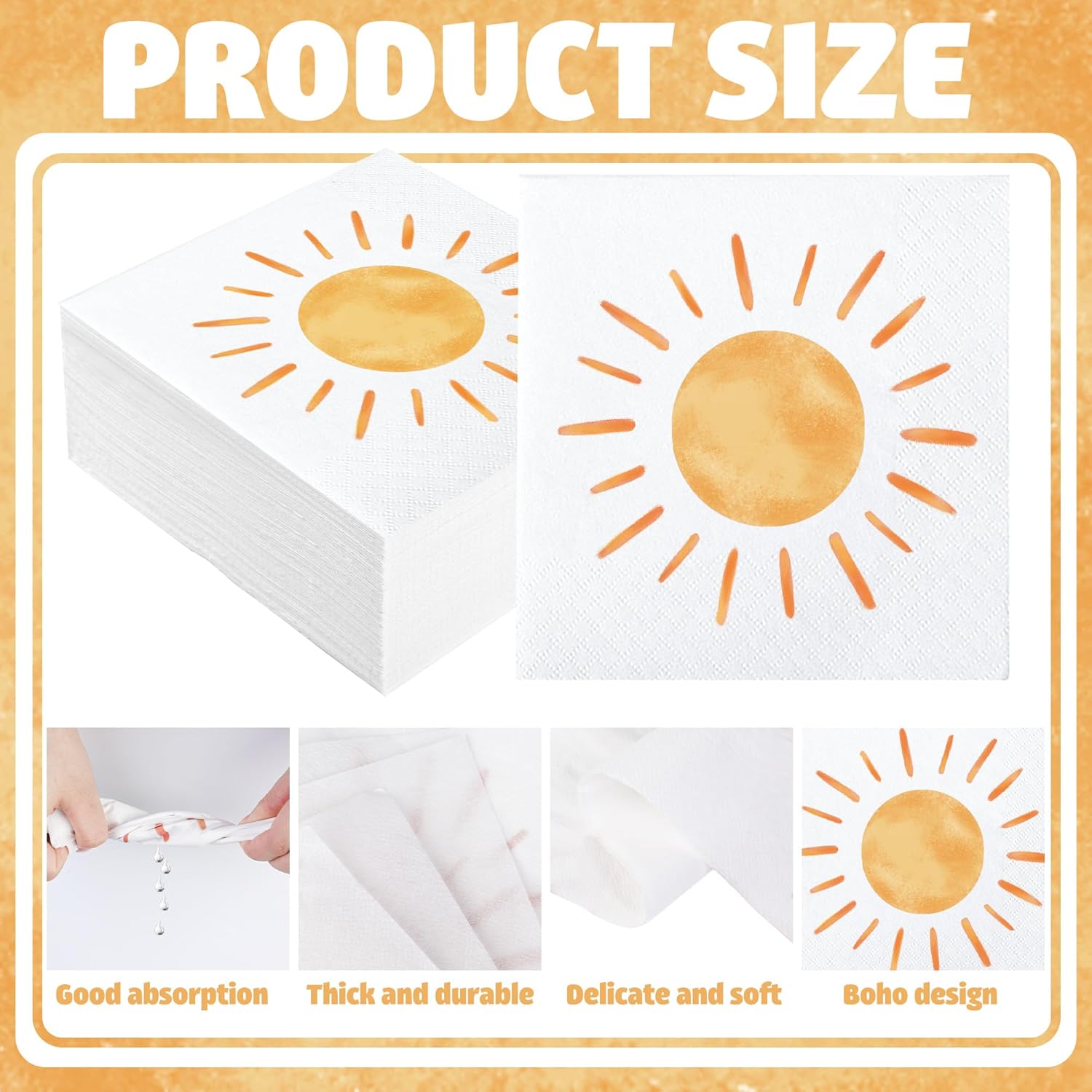 50 pcs Boho Sun Paper Napkins for Birthday Party