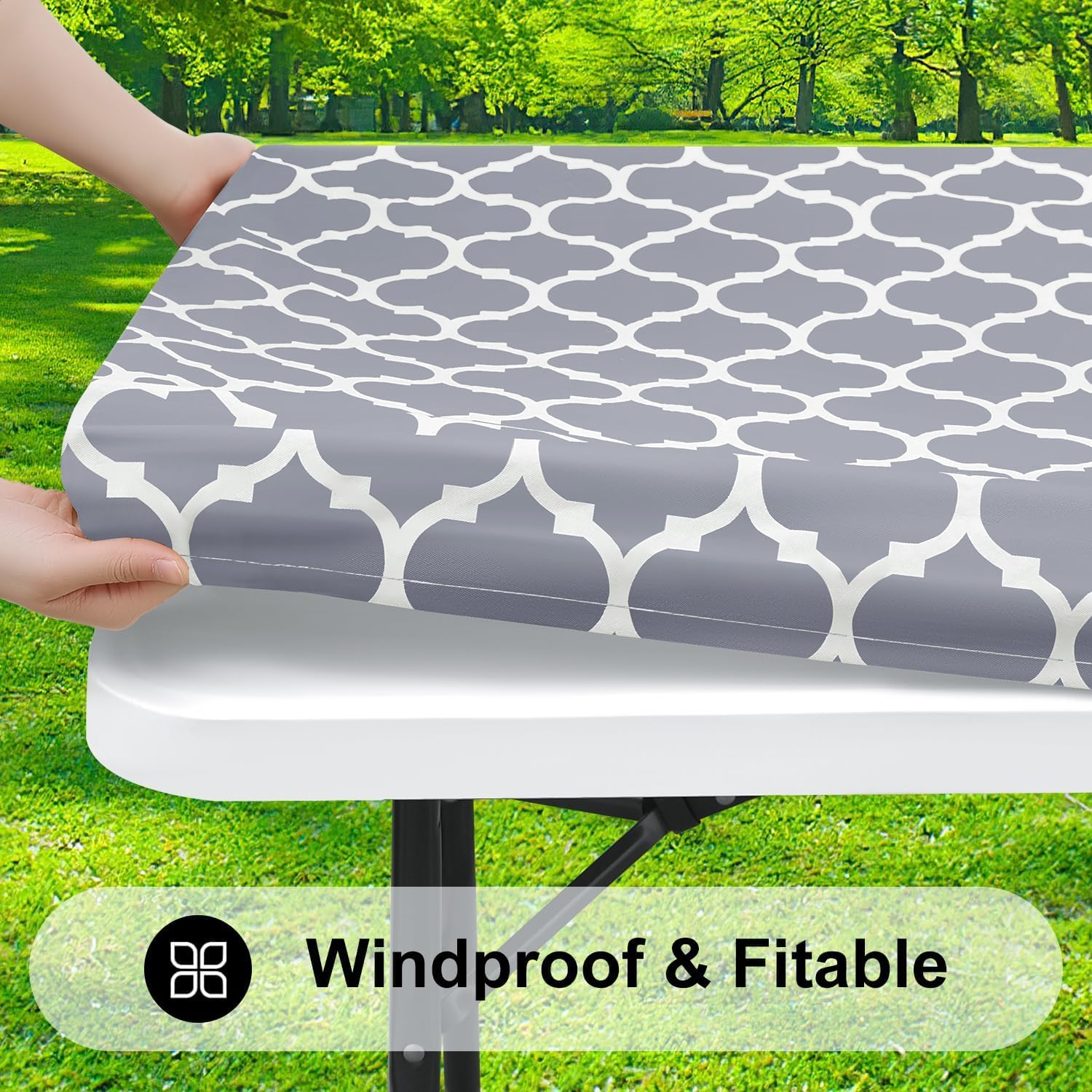Smiry Rectangle Picnic Table Cover Waterproof Elastic Fit 36x60 Inches Grey