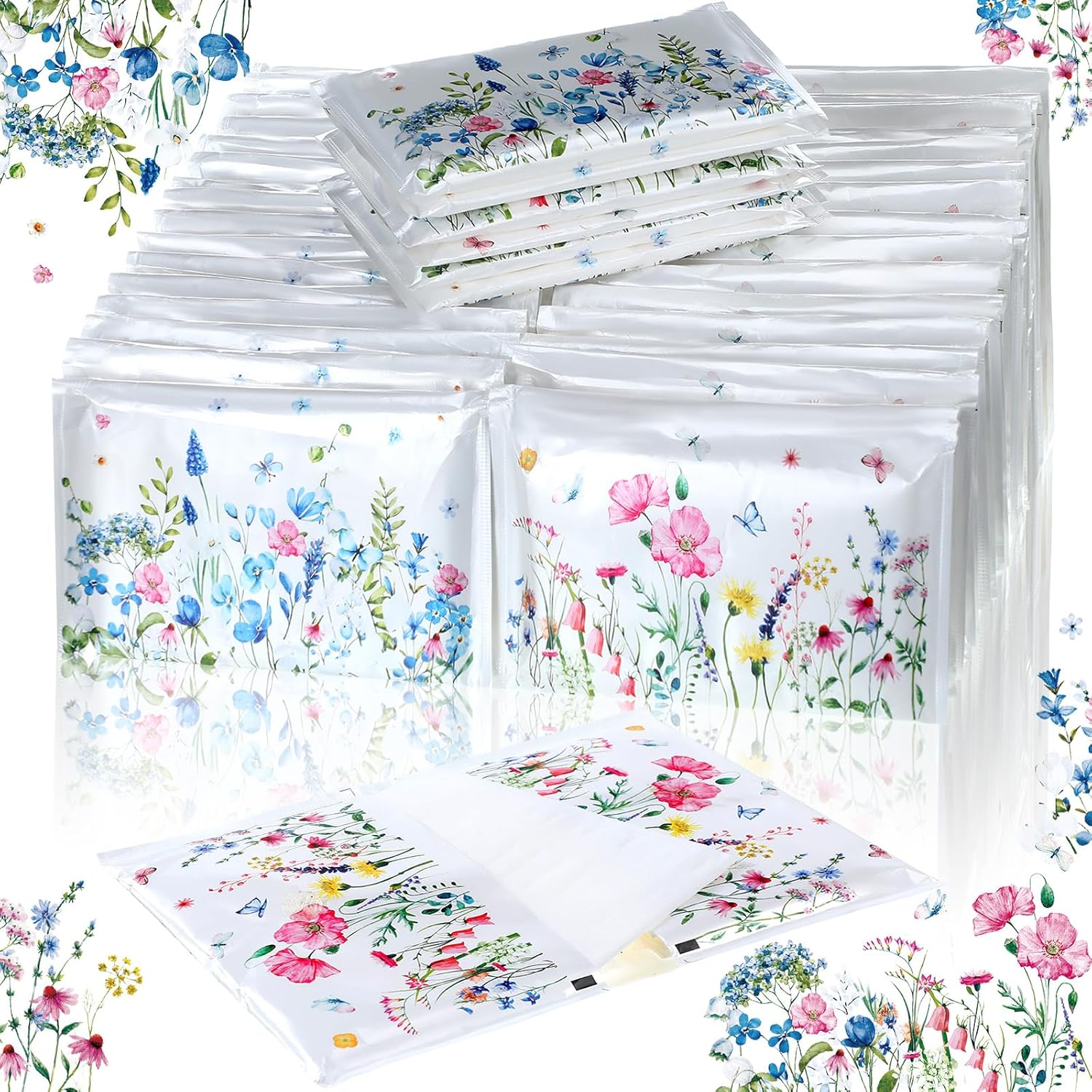 50 Pack Wildflower Pocket Tissues Floral Design 3 Ply