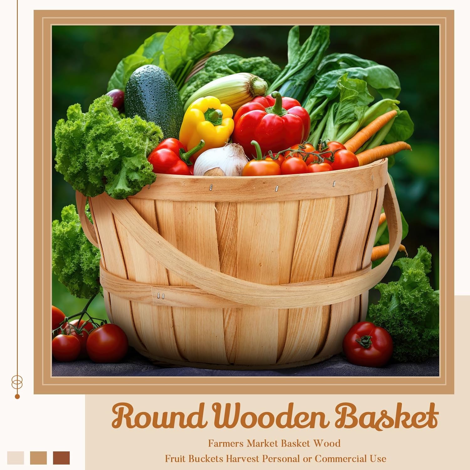 Marsui 6 Pcs Large Wooden Apple Basket with Handle