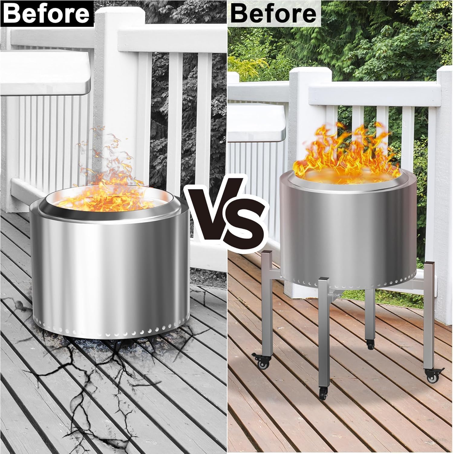 BBQ-PLUS Universal Fire Pit Stand 15-27 Inch with Wheels