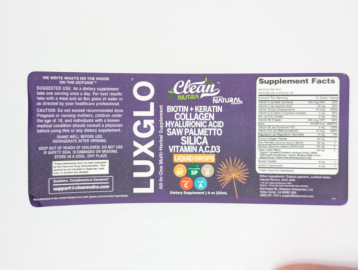 LuxGlo Biotin Collagen Skin Hair Nails Drops