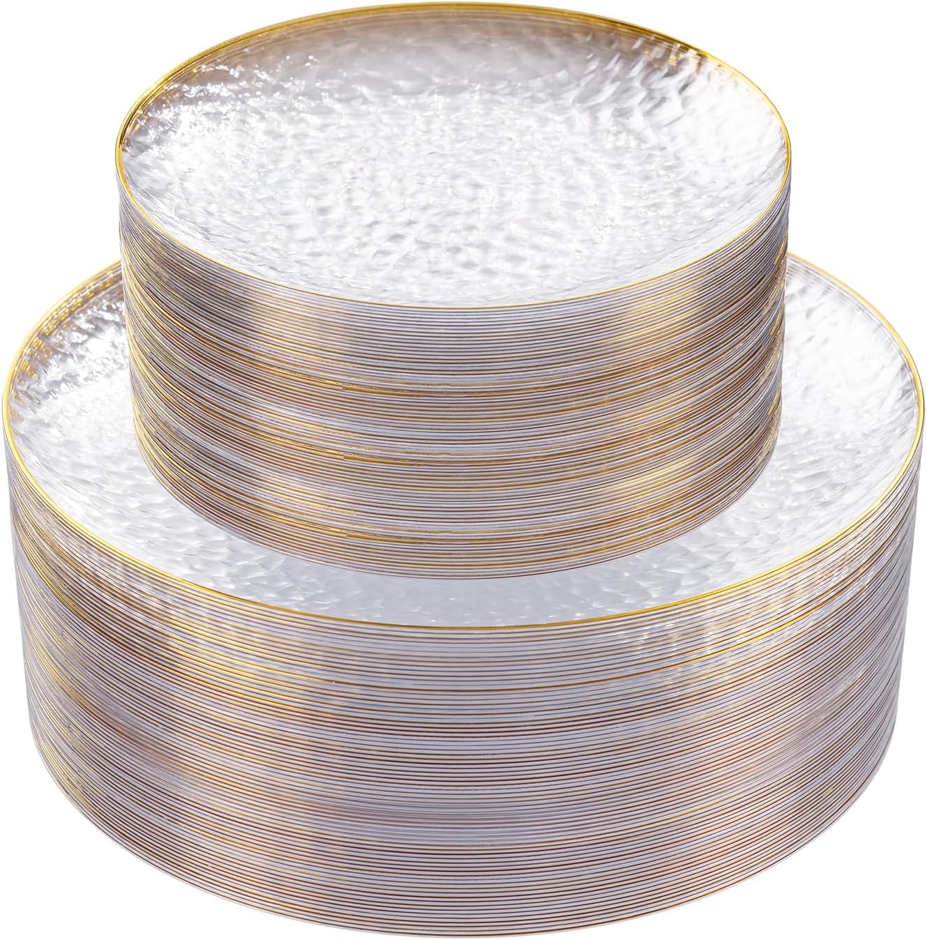 Rubtlamp 60Pcs Clear Plastic Plates with Gold Rim
