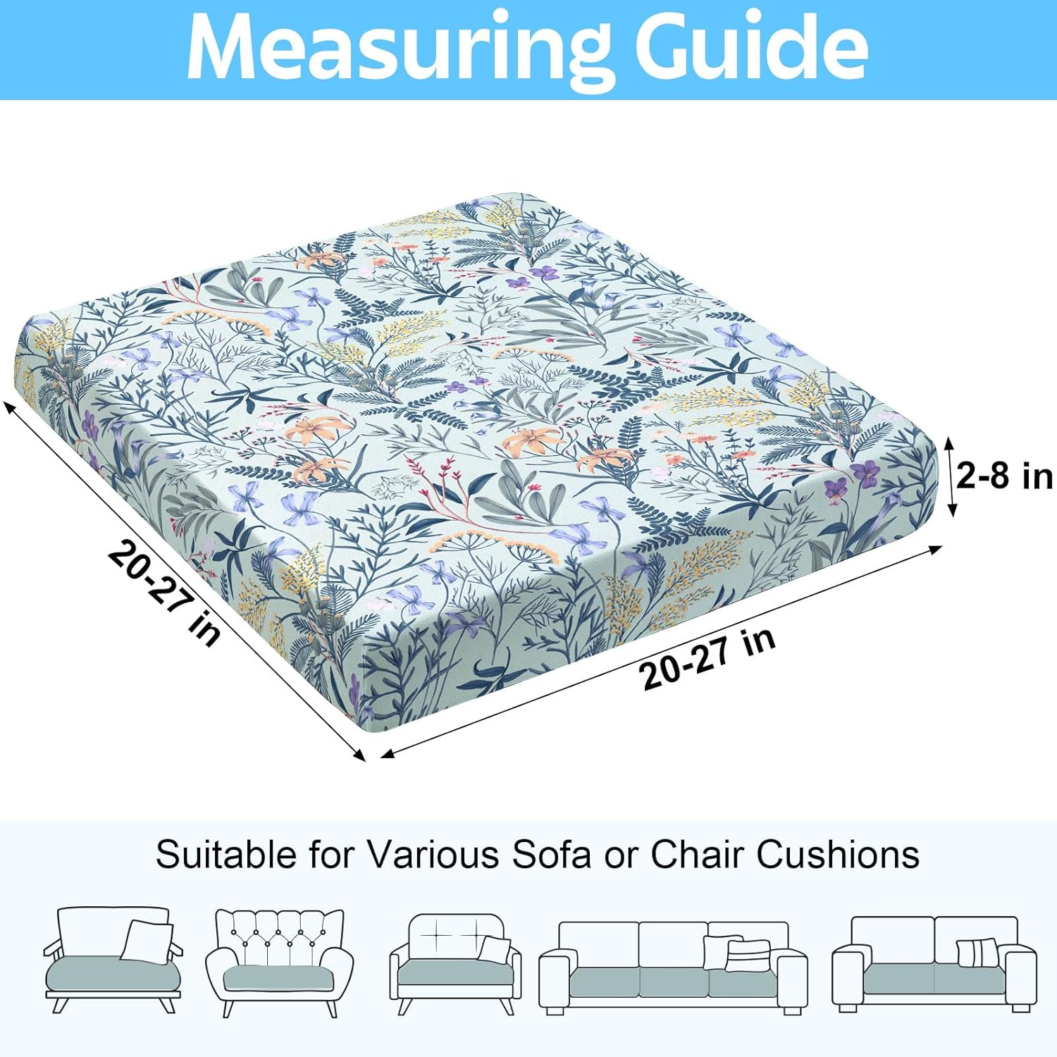 8Pcs Stretch Outdoor Cushion Covers with Elastic Bottom