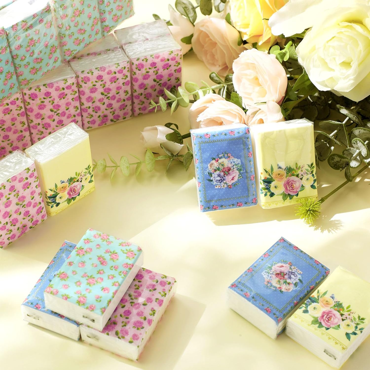 Faccito 50 Pcs Tea Party Floral Tissues 3 Ply