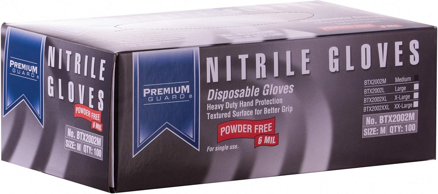 Premium Guard Nitrile Gloves 6 Mil Black 100 Per Box
