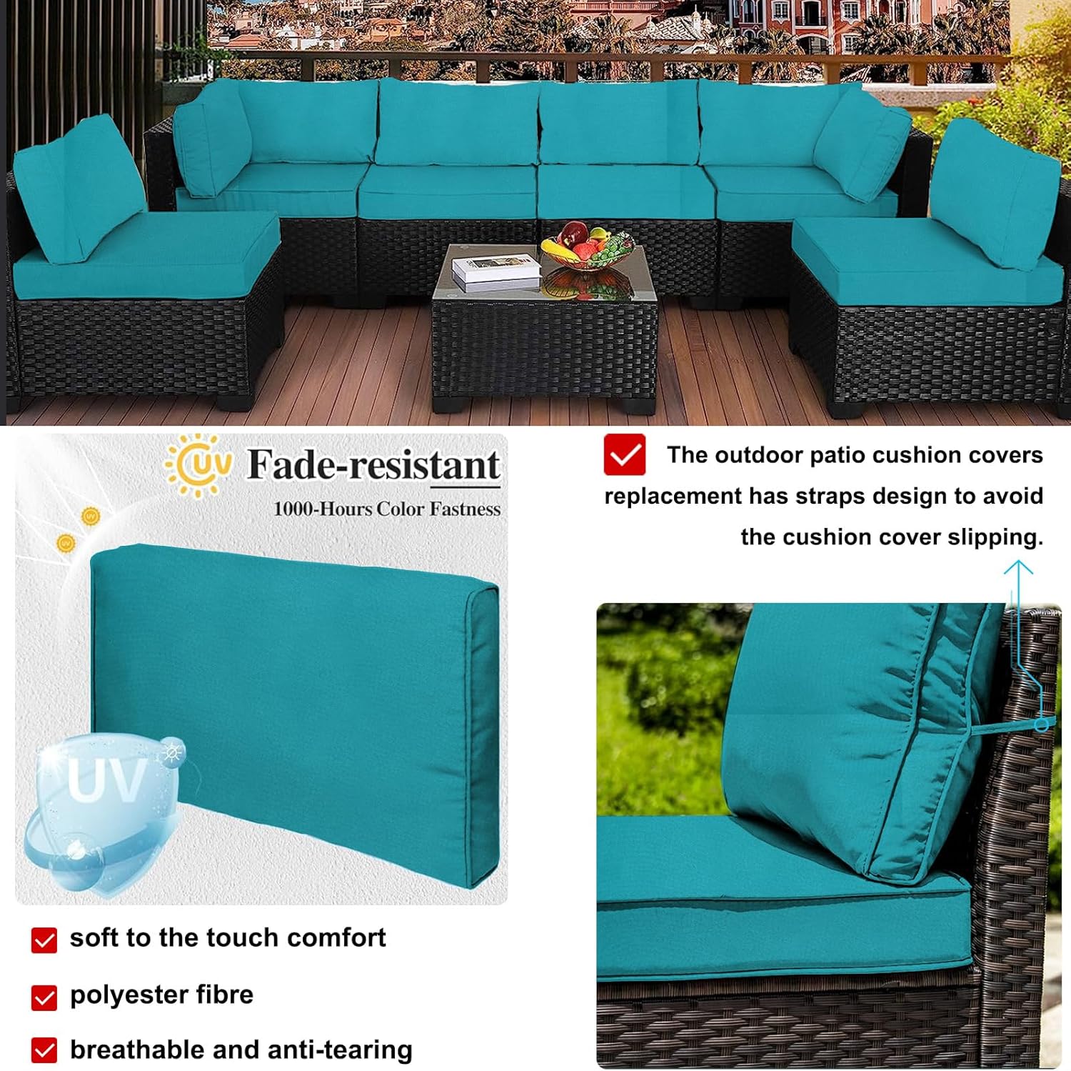 Sapphire Blue Outdoor Cushion Covers with Zipper