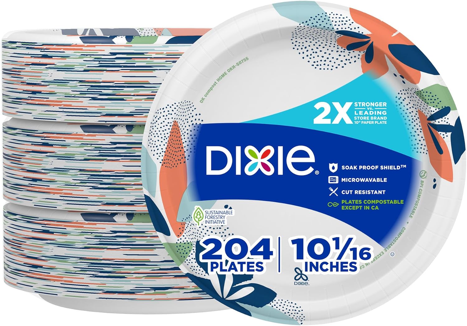 Dixie Large Paper Plates 10 Inch 204 Count 2X Stronger