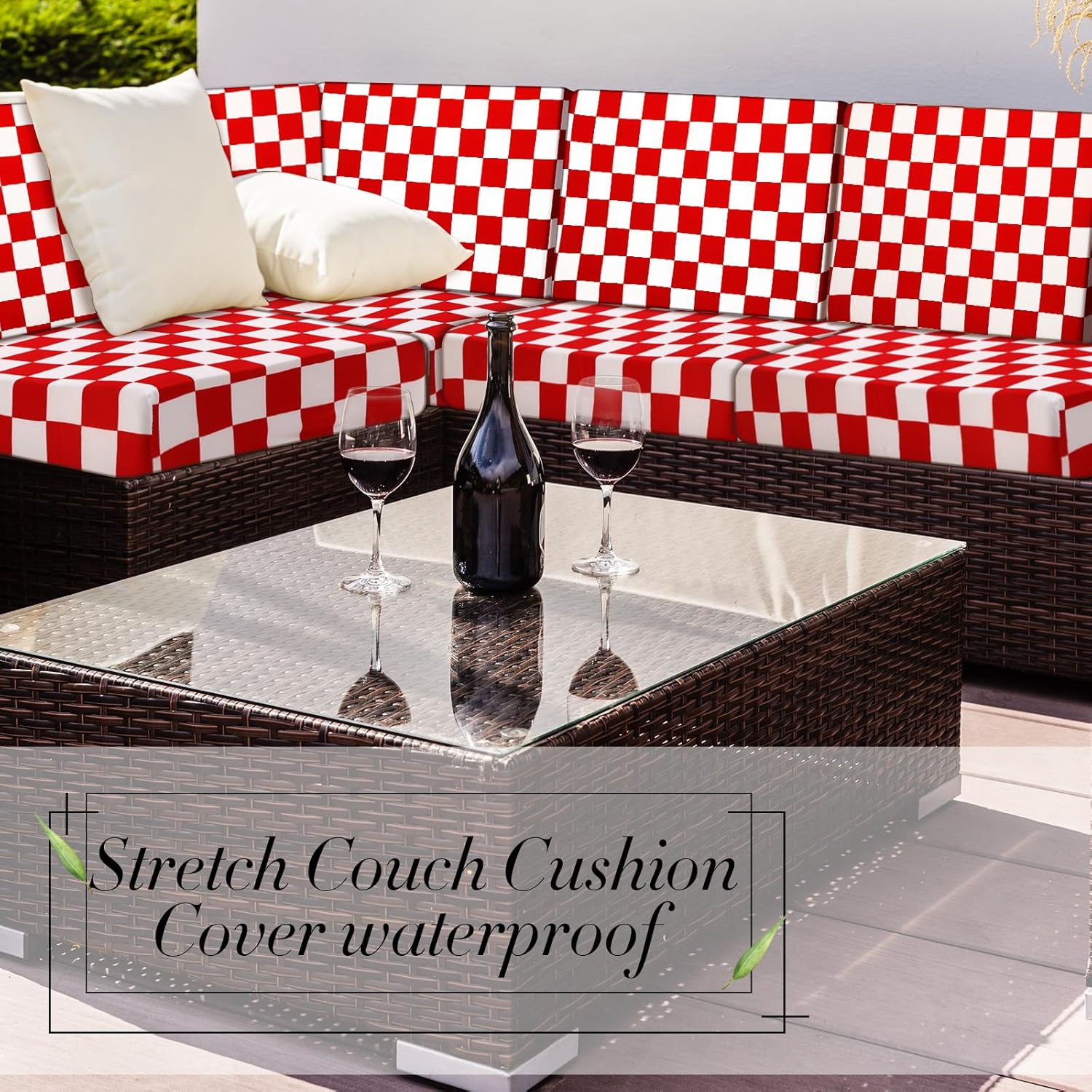Newwiee 8 Piece Stretch Plaid Cushion Covers for Outdoor Use