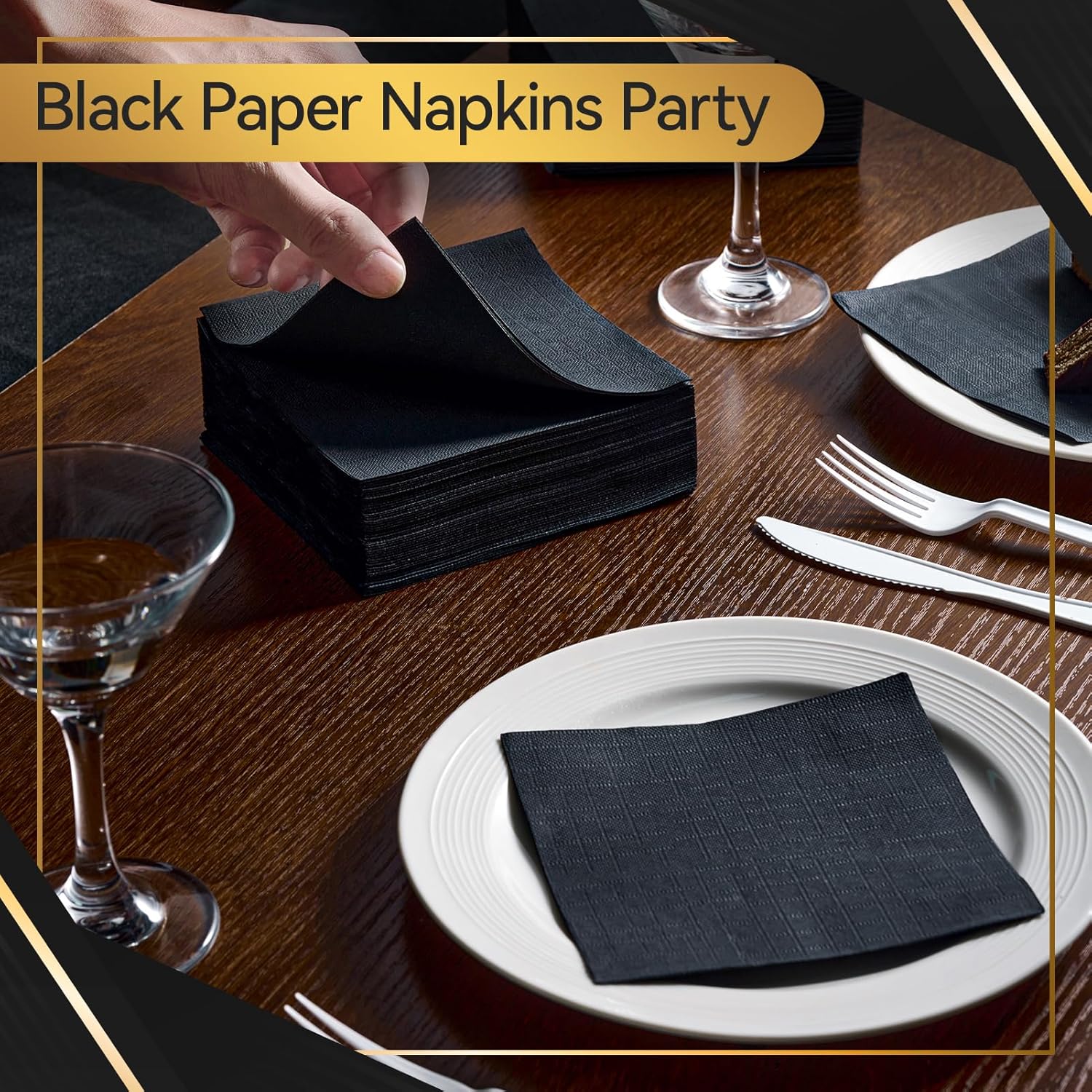 Vplus 500 Pack Black Cocktail Napkins 49x49 inch