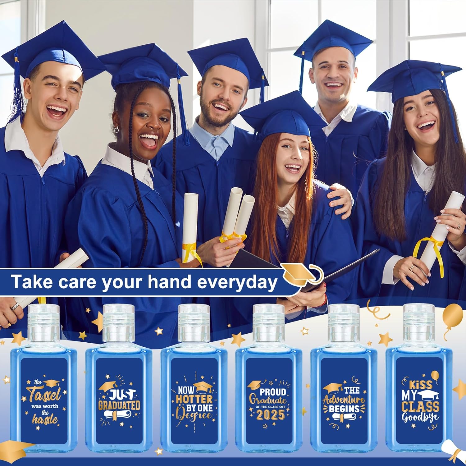 50 Pack Graduation Hand Sanitizer Travel Size Blue Gift Set