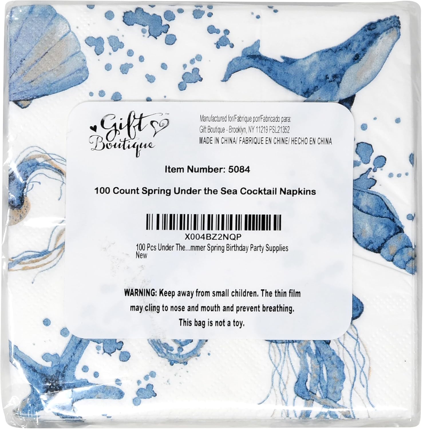 100 Pcs Ocean Themed Cocktail Napkins