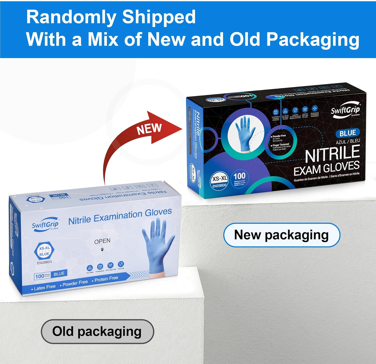 SwiftGrip Disposable Nitrile Exam Gloves Blue 100 Ct