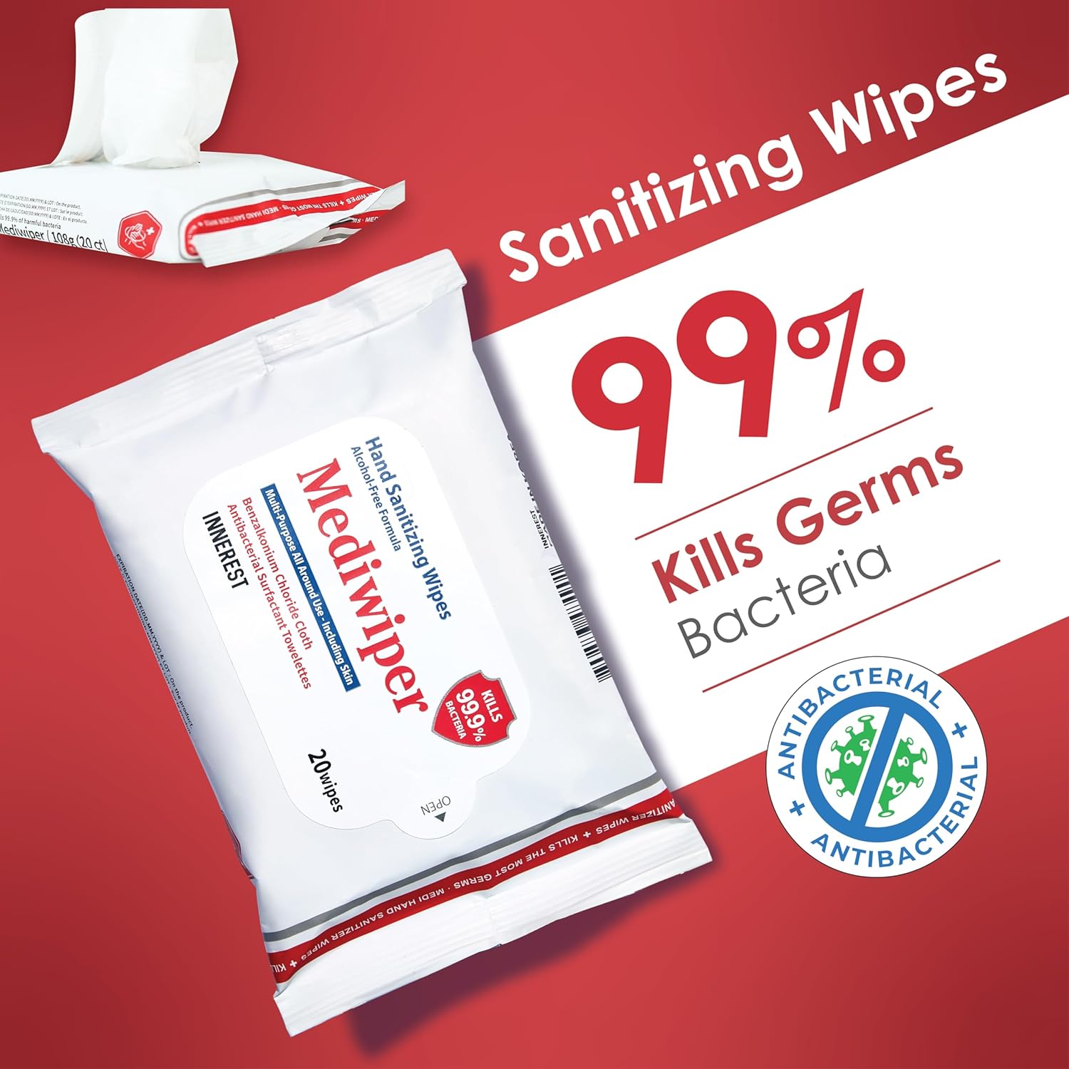 Innerest Mediwiper Alcohol-Free Sanitizing Wipes 20 Count
