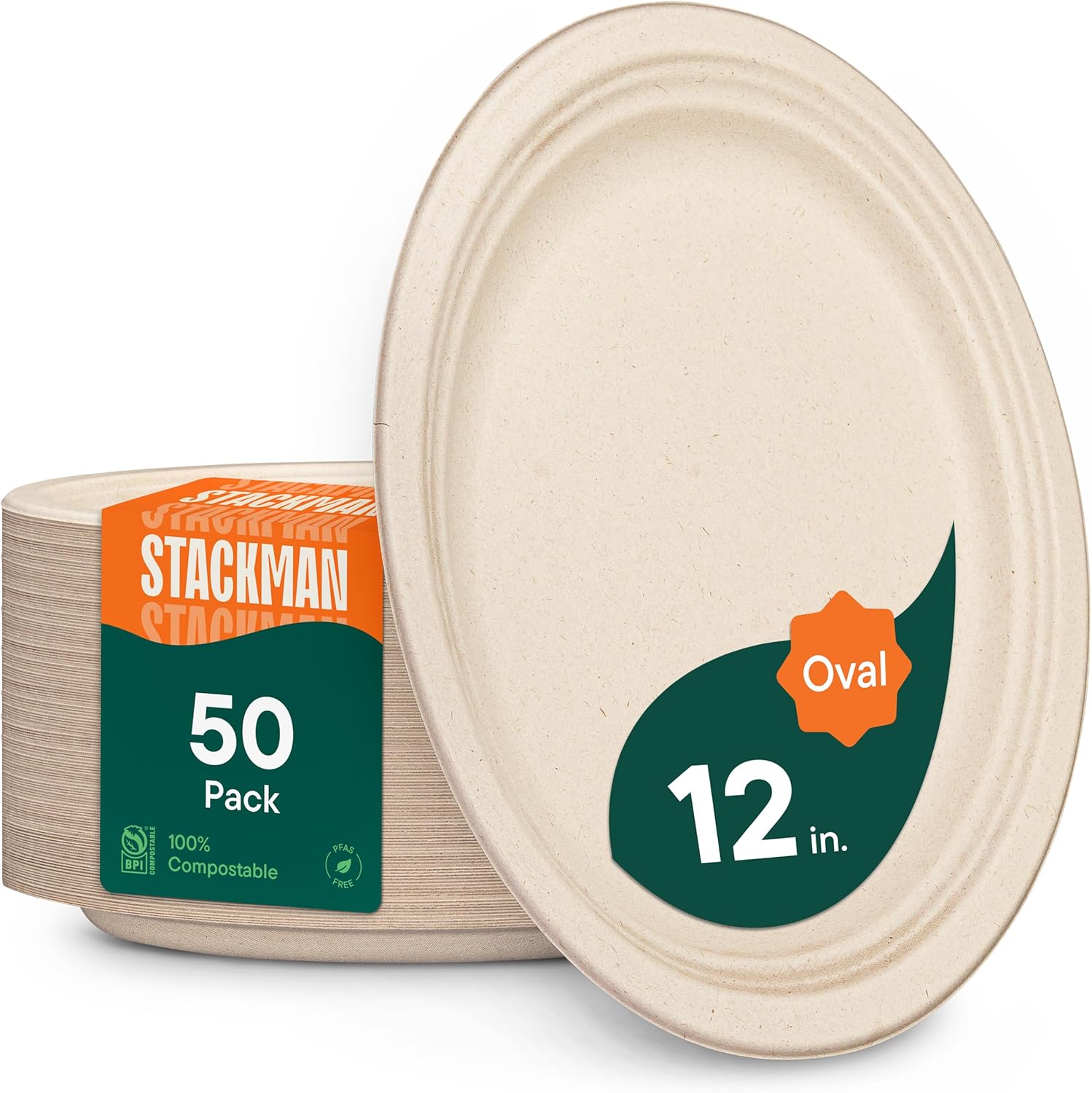 100 Compostable Paper Plates 50-Pack - BPI Certified PFAS-Free