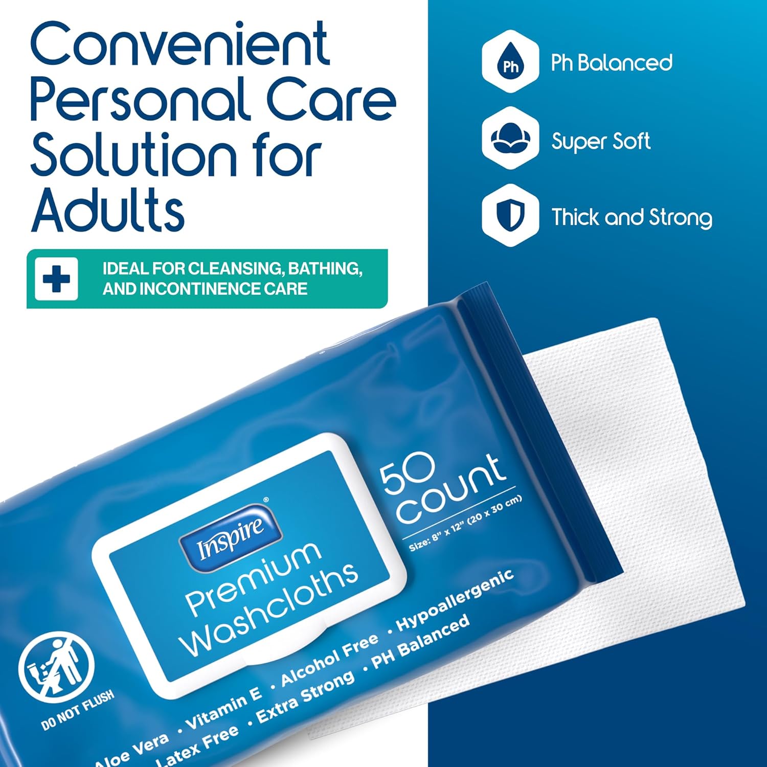 Inspire Adult Wet Wipes Oversized 8x12 Inches Pack of 8