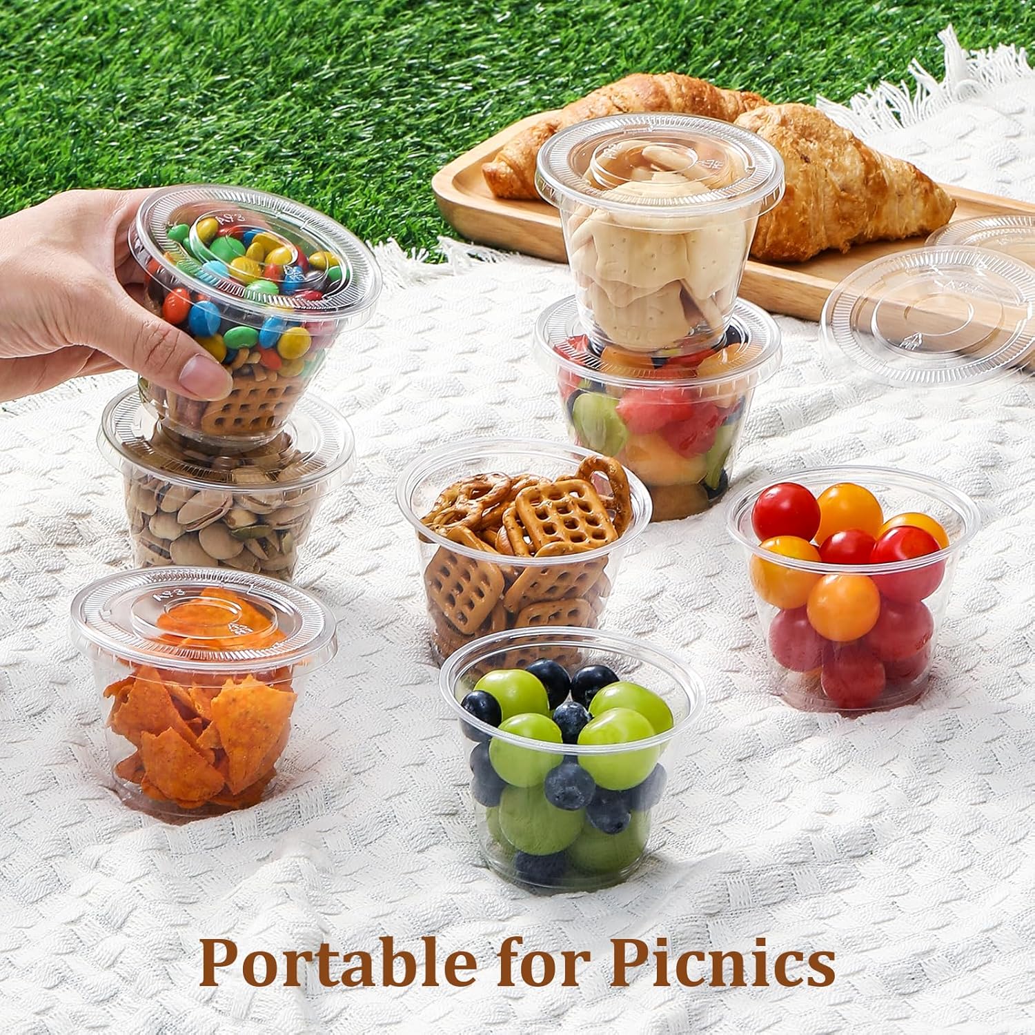 AOZITA 50pcs Clear Plastic Cups with Flat Lids No Hole