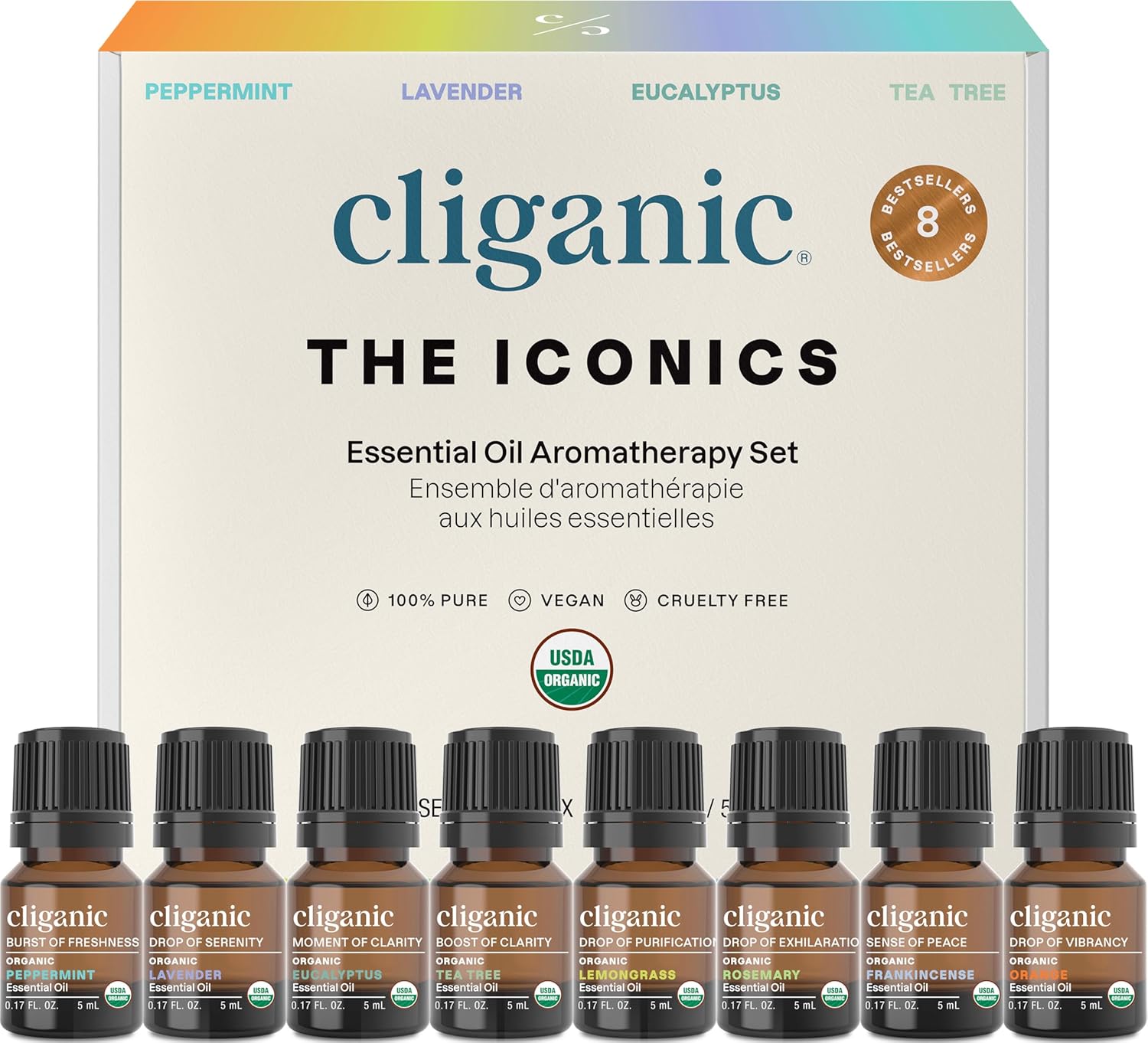 Cliganic Organic Essential Oil Gift Set - 8 Premium Oils