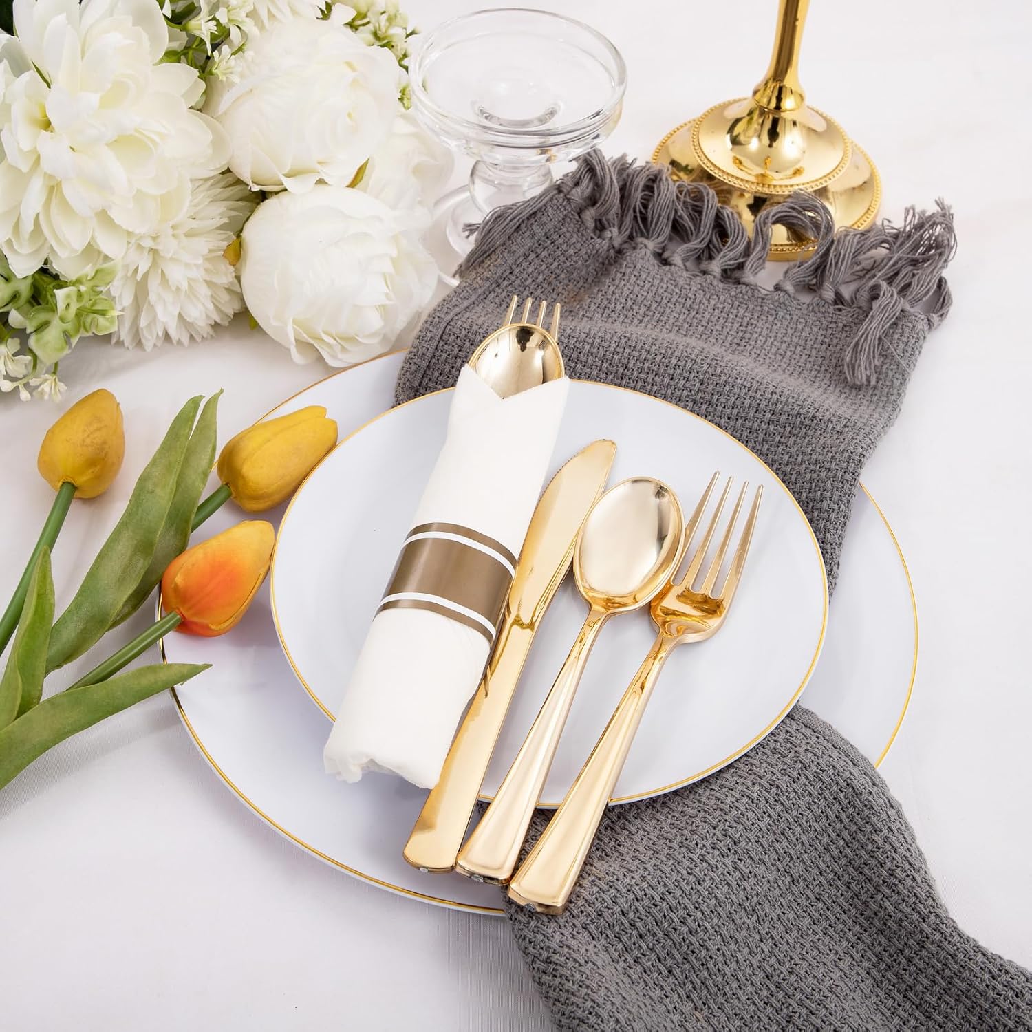 Supernal 120 Piece Gold Plastic Cutlery Set with Napkins