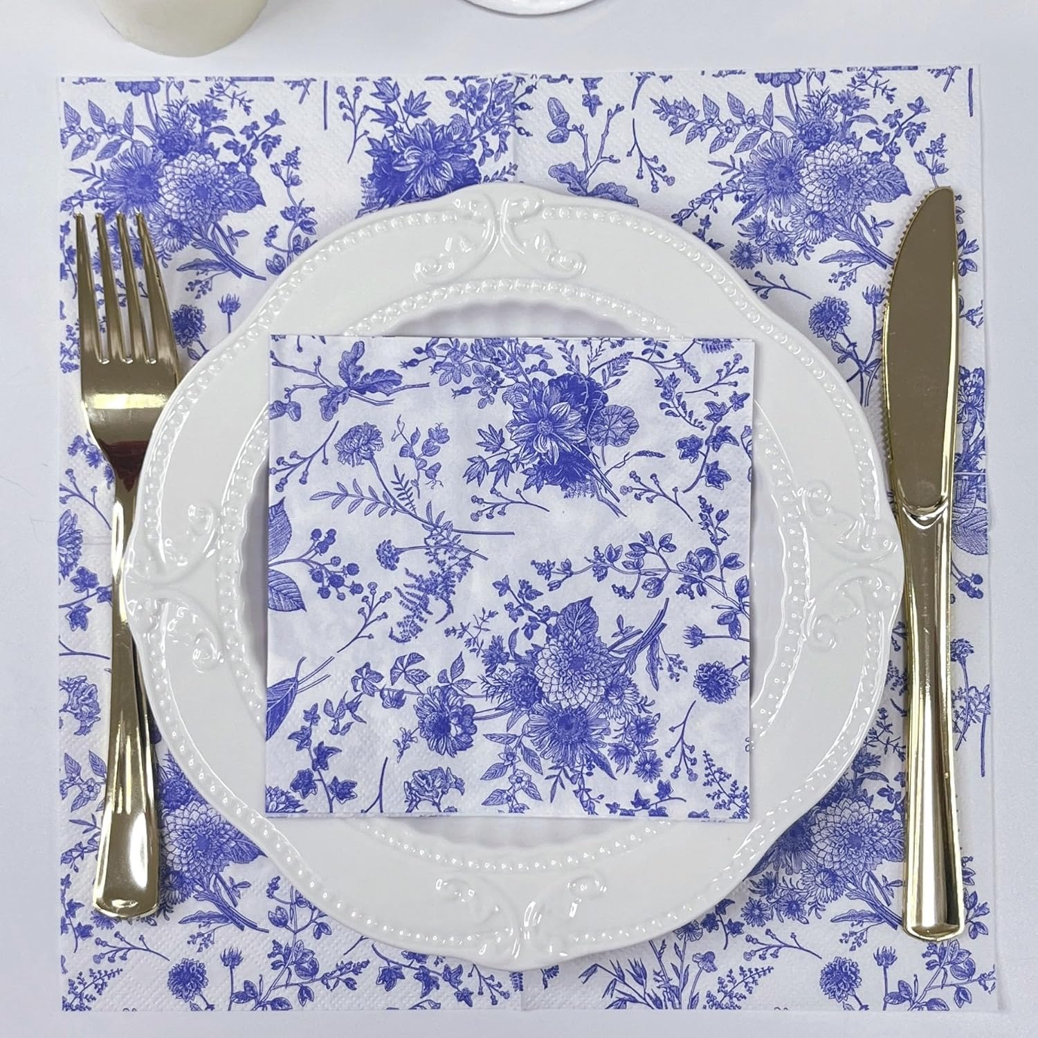 WRAPAHOLIC 25Pcs Blue Floral Cocktail Napkins