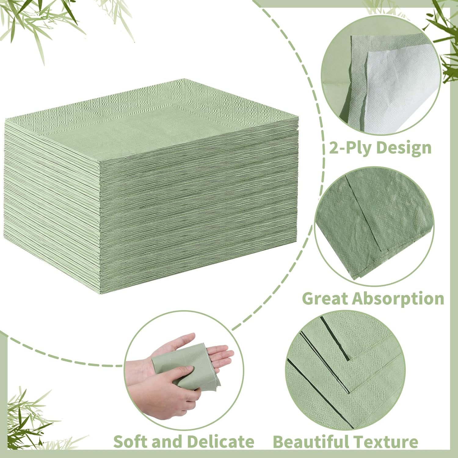 60 Pcs Sage Green Disposable Napkins for Home and Events