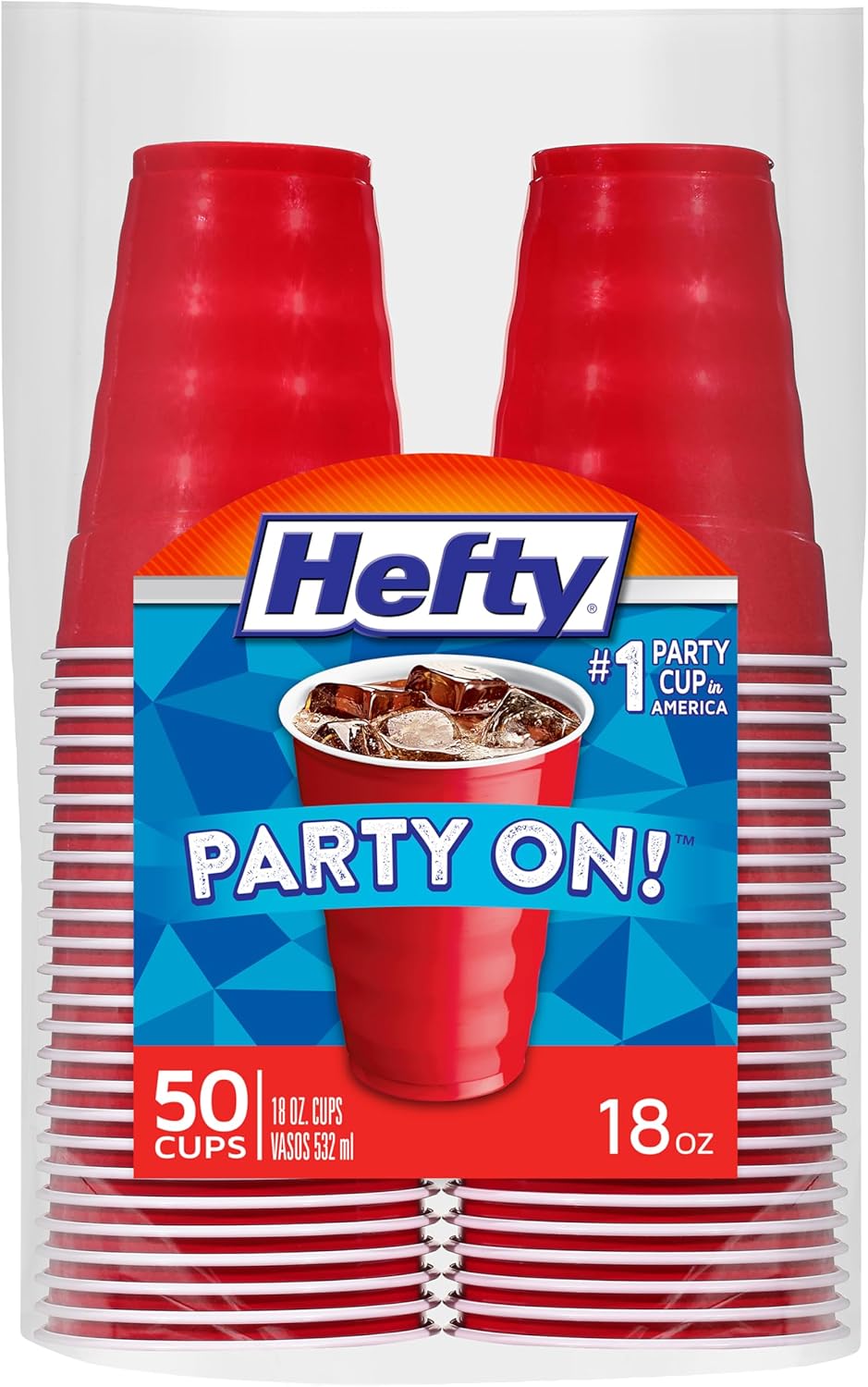 Hefty Party On Red Plastic Cups 50 Count 18 Ounce