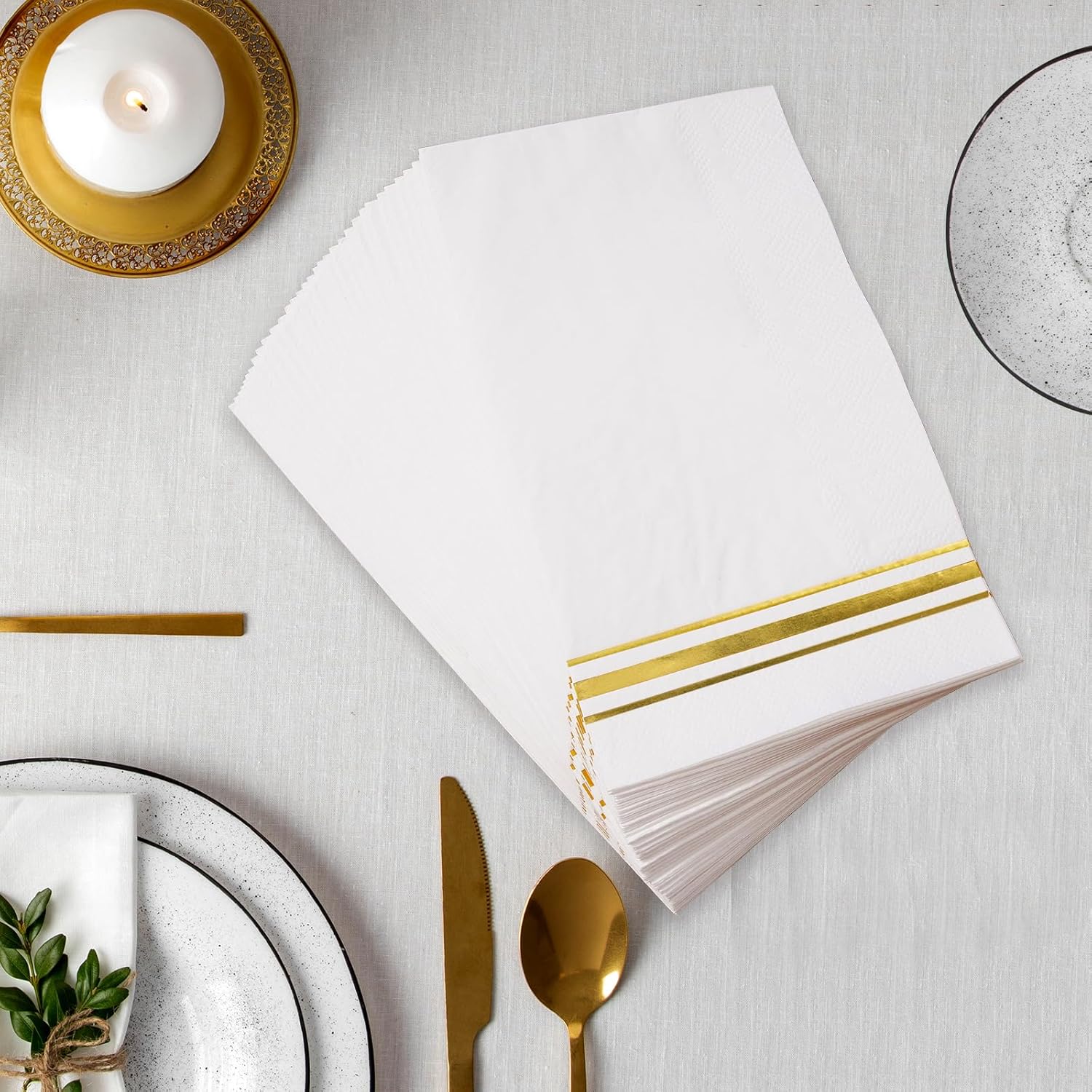 100 Gold Trim Lined Paper Napkins Elegant Party Decor