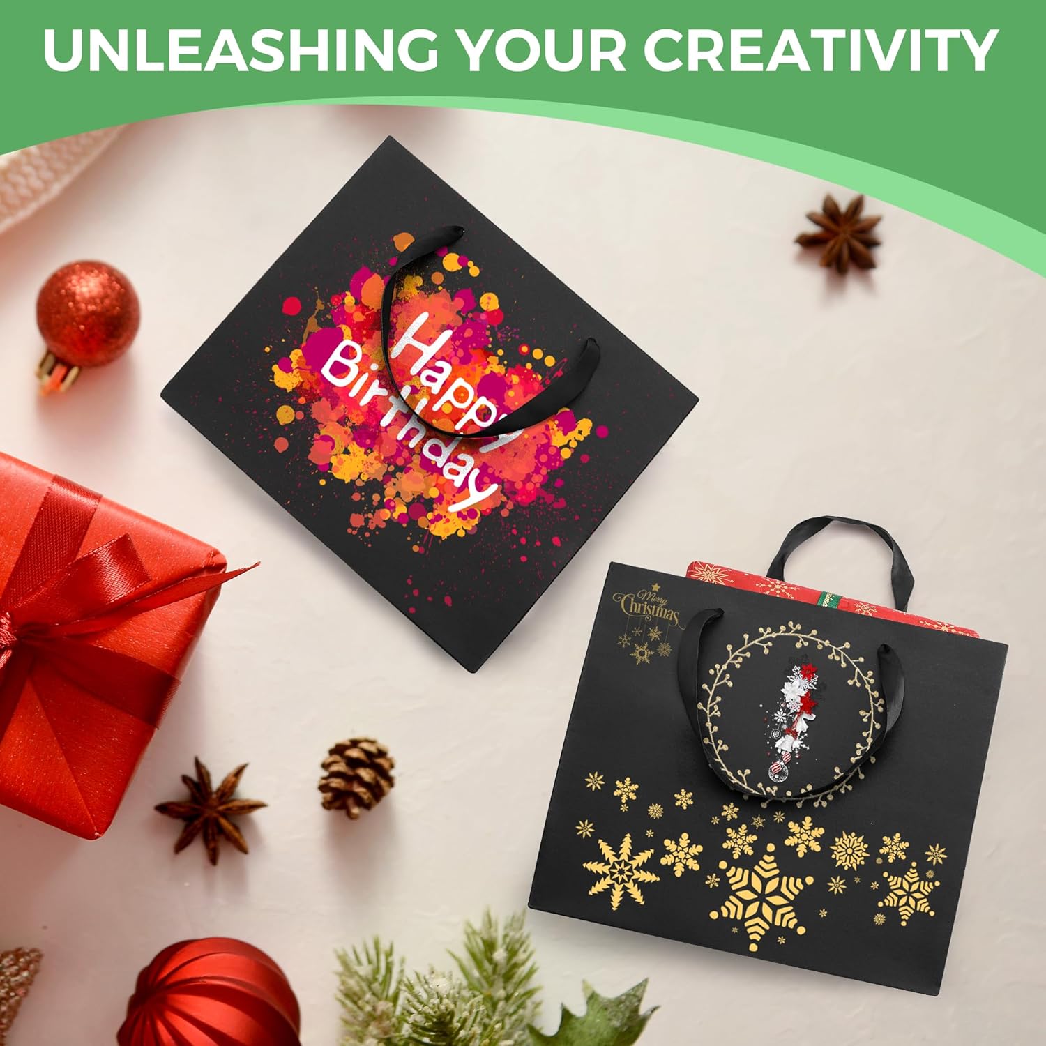 MOXARYSU Extra Large Black Gift Bags 3pcs with Handles