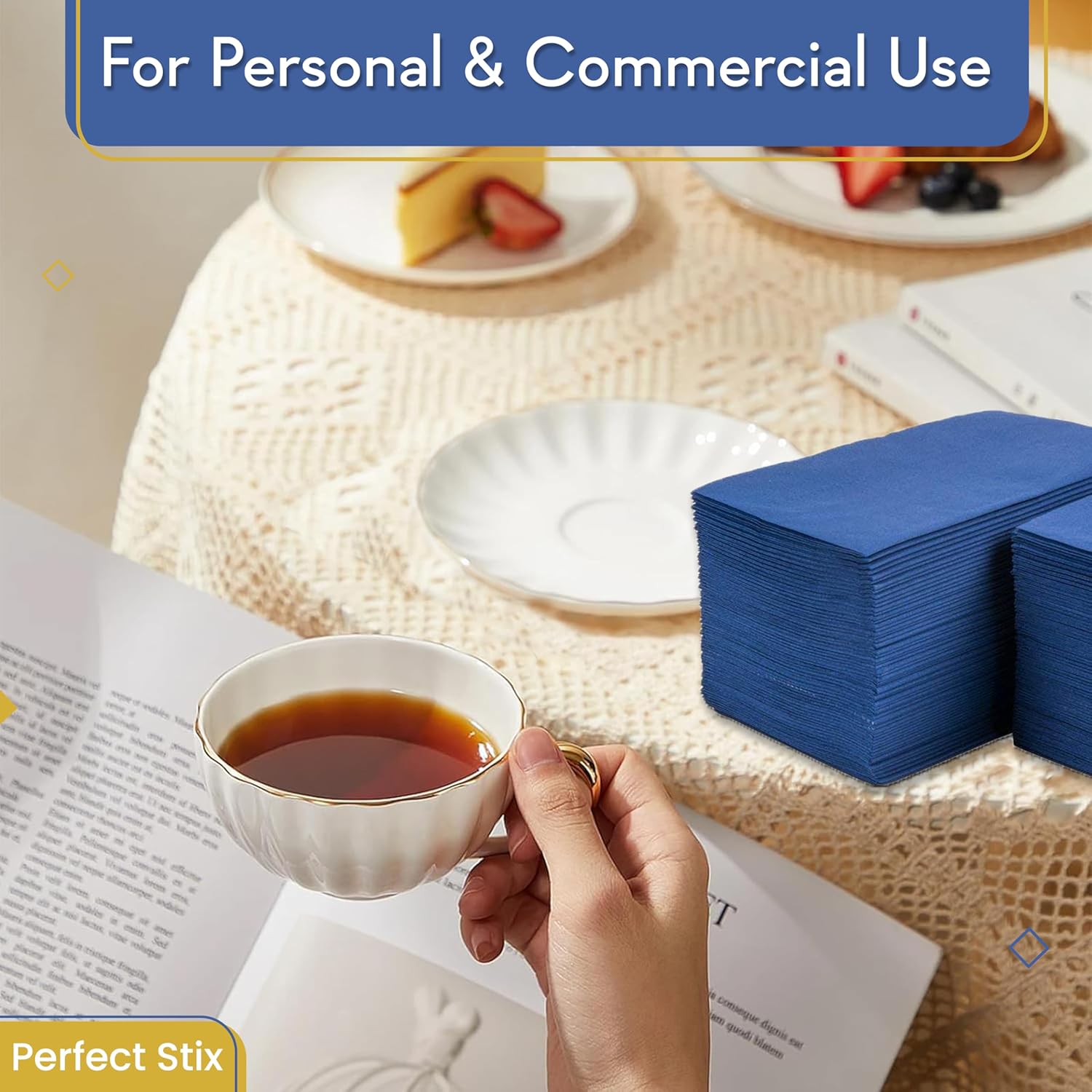Perfect Stix 2 Ply Dinner Napkins Navy Blue 125CT