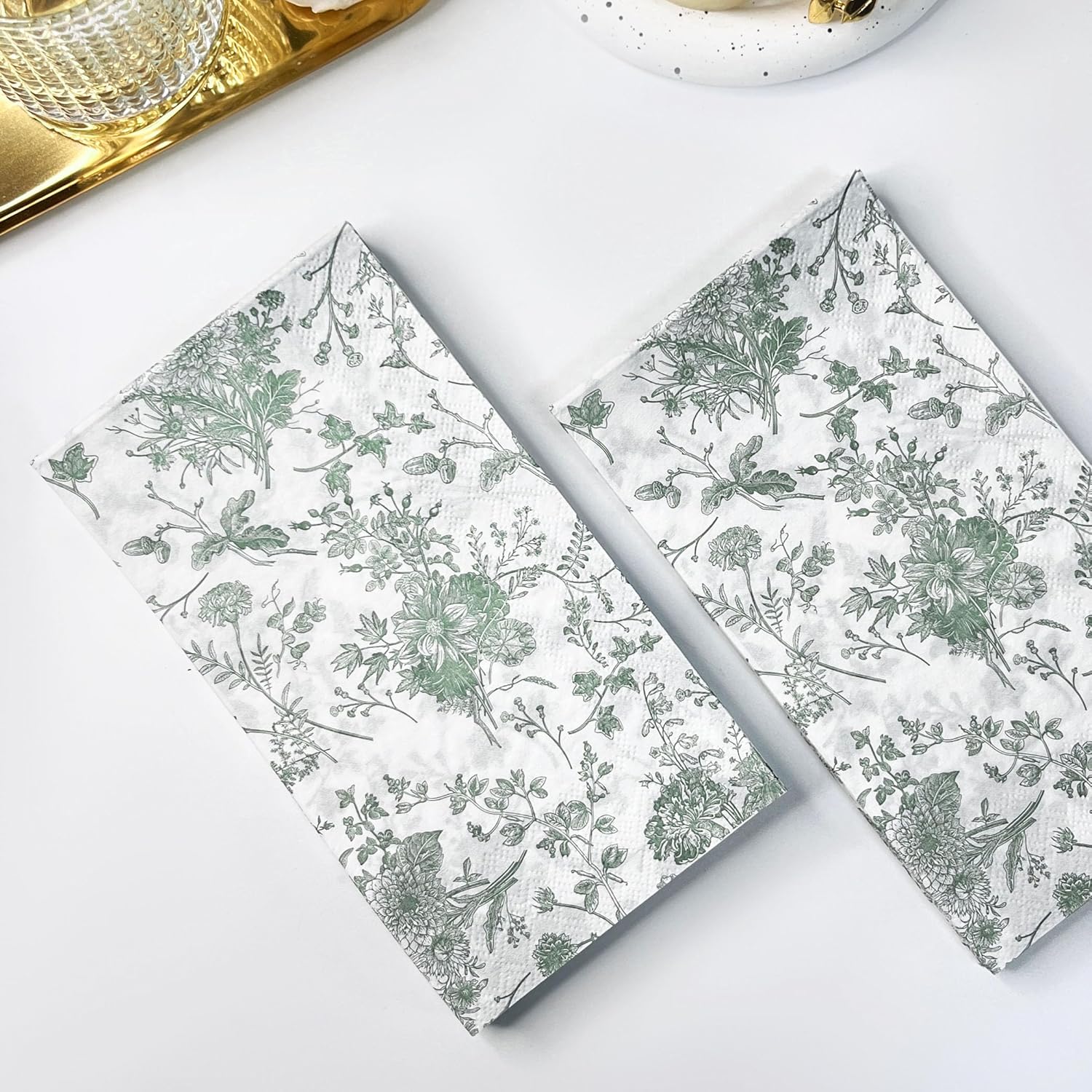 WRAPAHOLIC 25Pcs Green Floral Napkins for Events