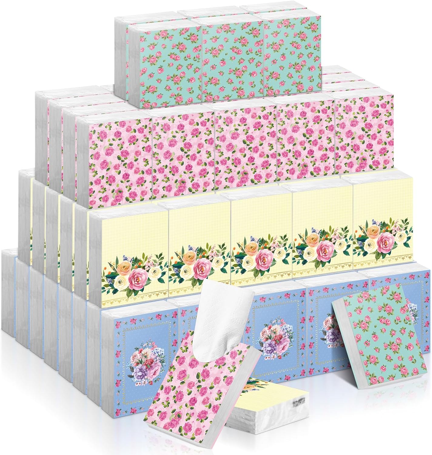 Faccito 50 Pcs Tea Party Floral Tissues 3 Ply