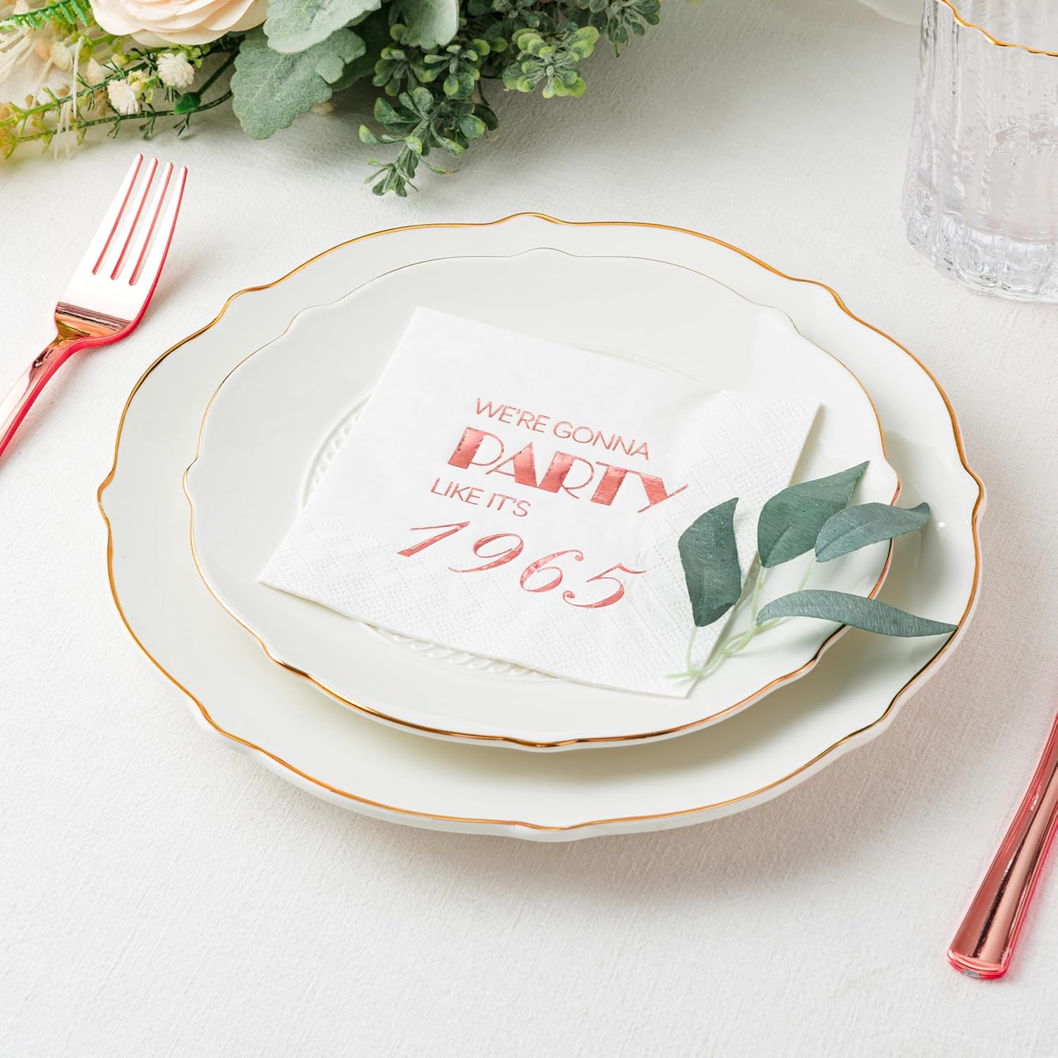 Crisky 60th Birthday Rose Gold Cocktail Napkins 50 Pcs