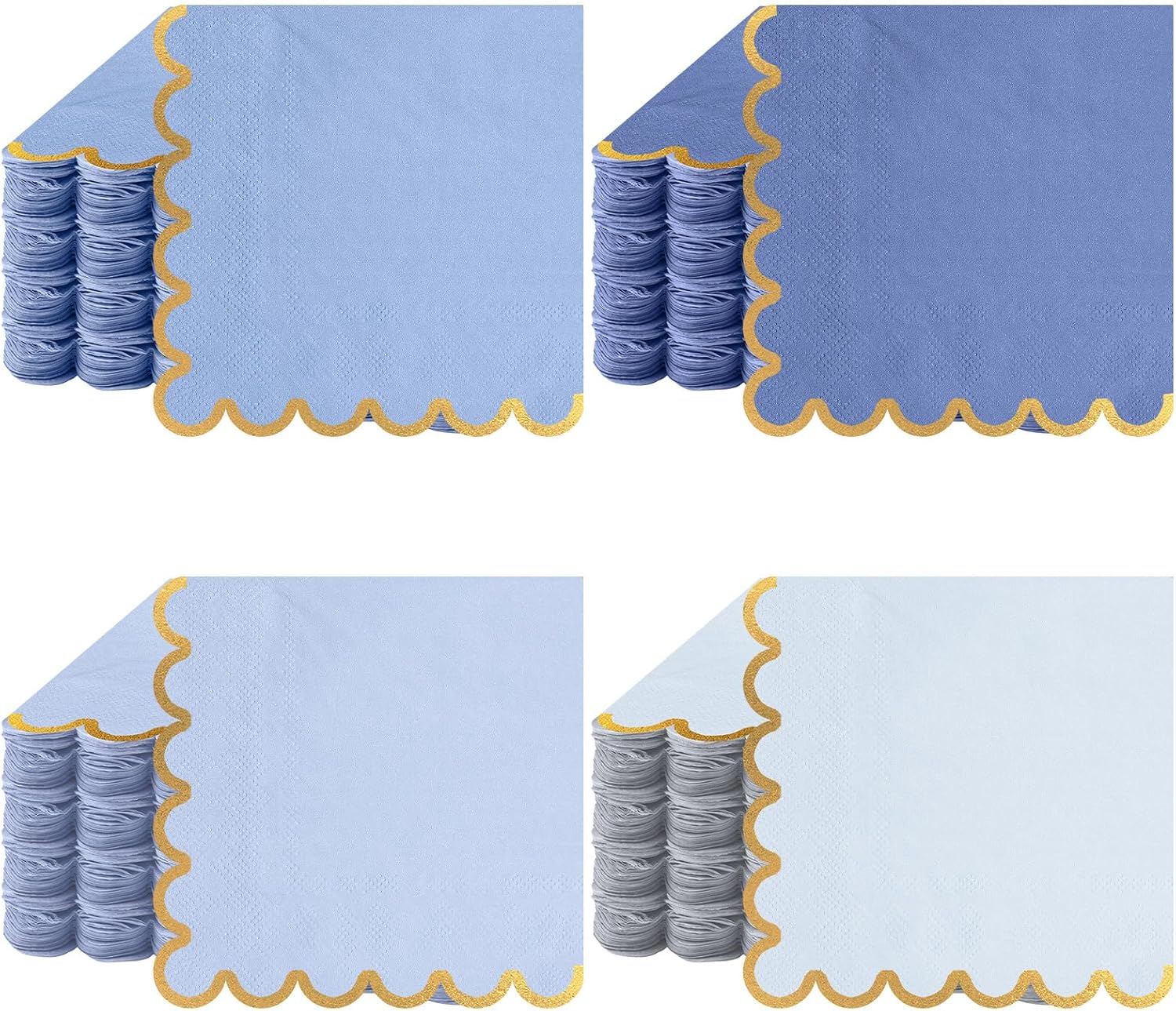 100 Pack Scalloped Blue Cocktail Napkins with Gold Foil
