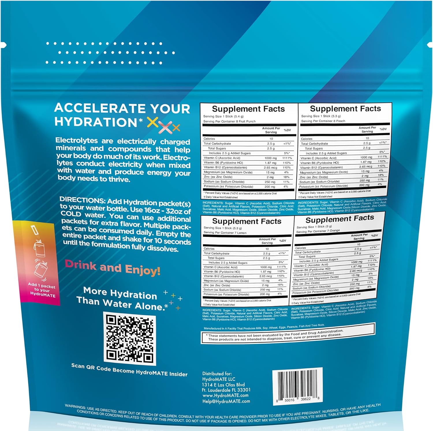 HydroMATE Electrolytes Powder Drink Mix 30 Count Pack