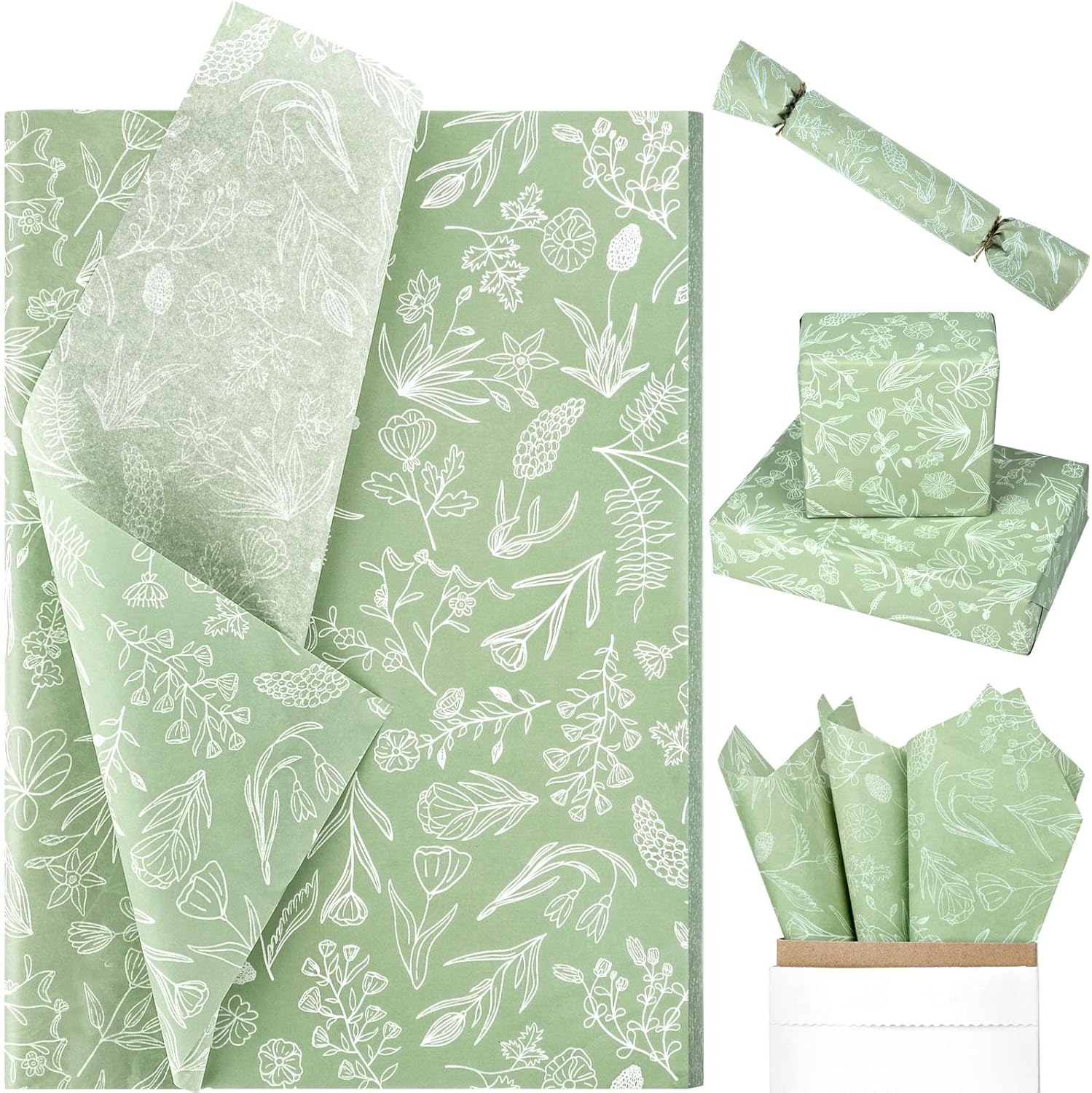 Bolsome 100 Sheets Wildflowers Tissue Paper for Boho Decor