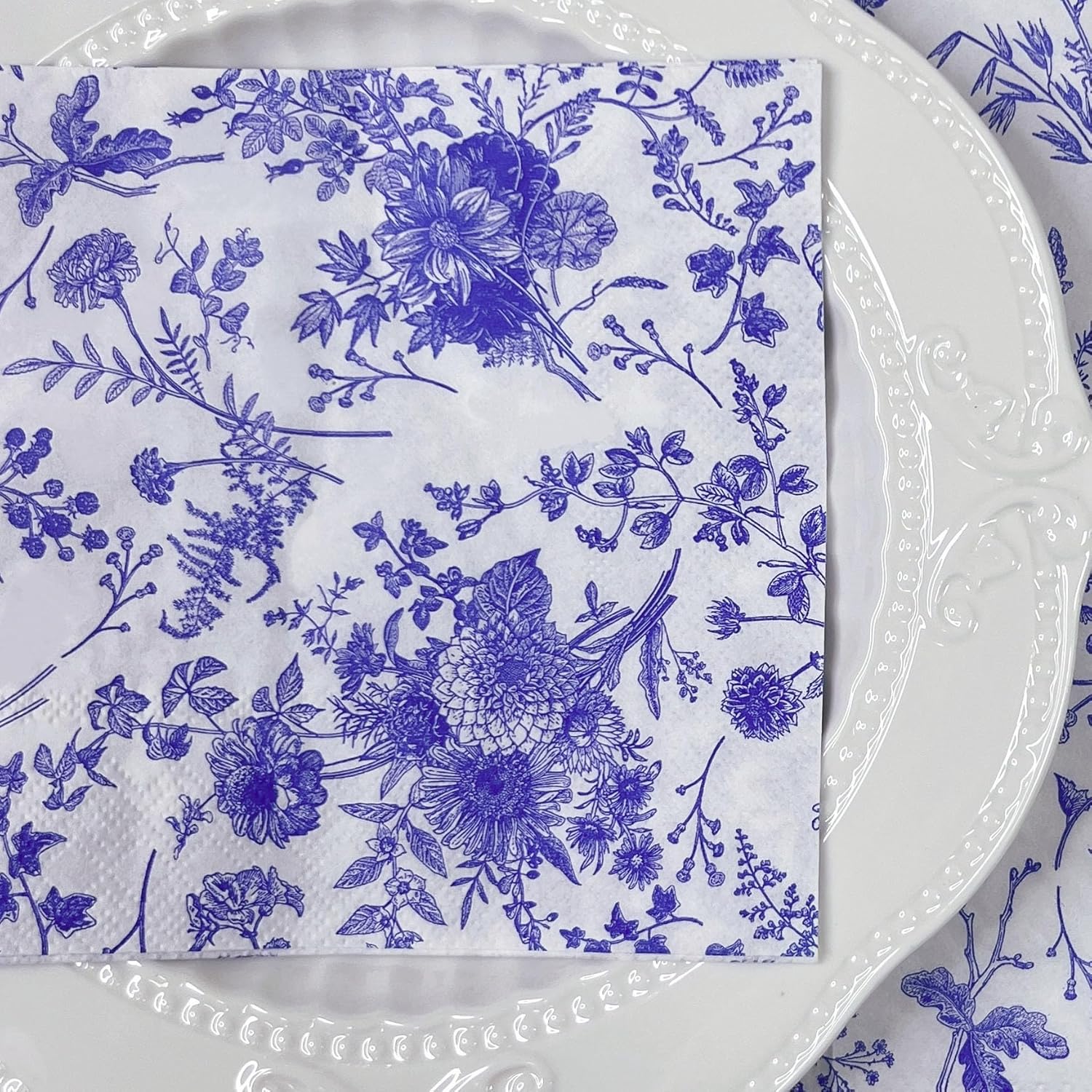 WRAPAHOLIC 25Pcs Blue Floral Cocktail Napkins