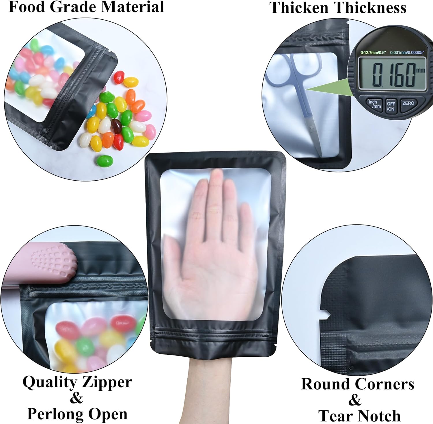 Resealable Mylar Pouch Pen Bags 100PCS Black 55 x 8 Inch