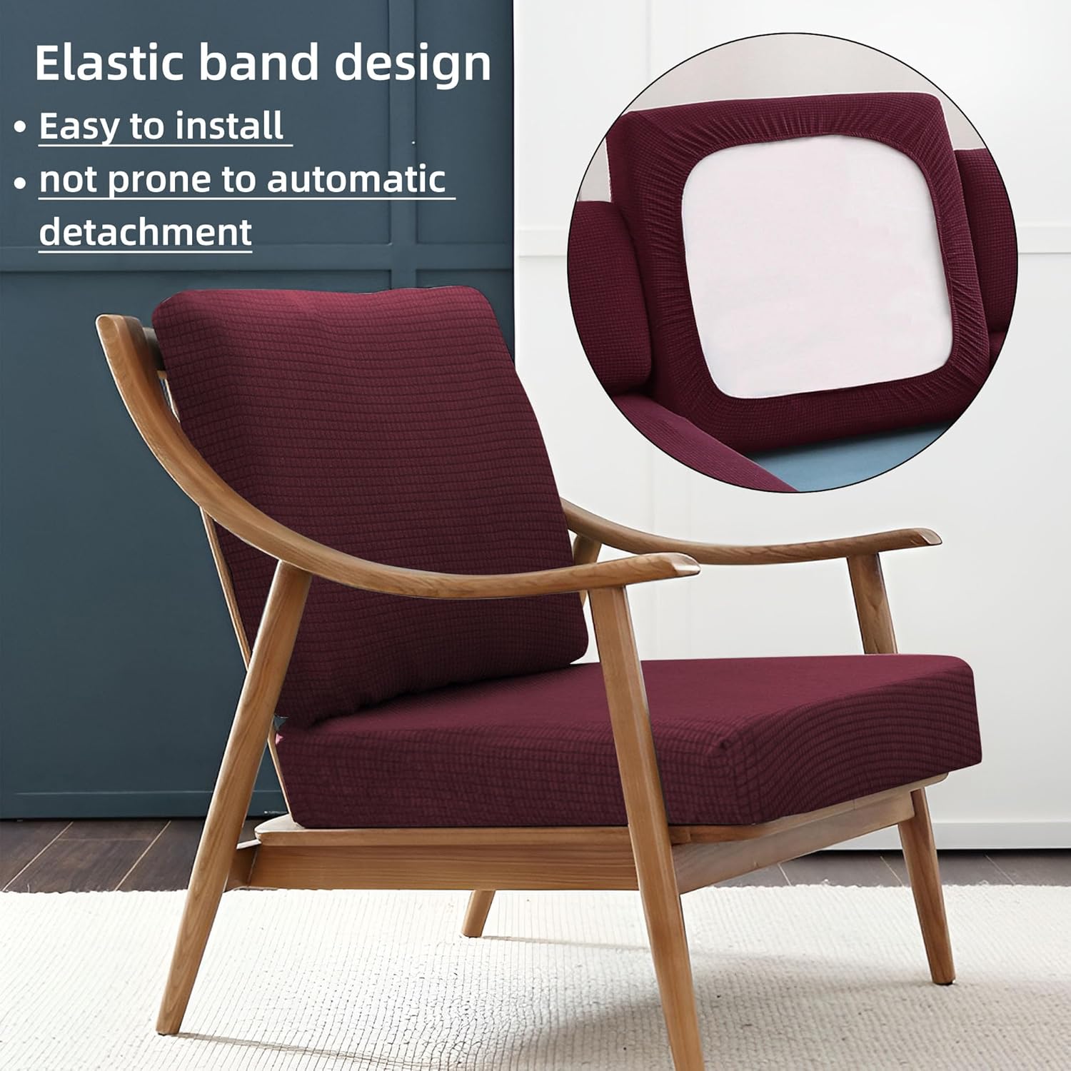 8Pcs Stretch Wine Red Patio Cushion Covers