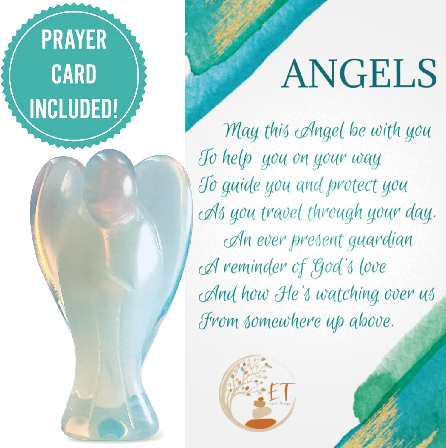 Original Pocket Guardian Angel with Serenity Prayer Card - Opal Healing Stone Figurine