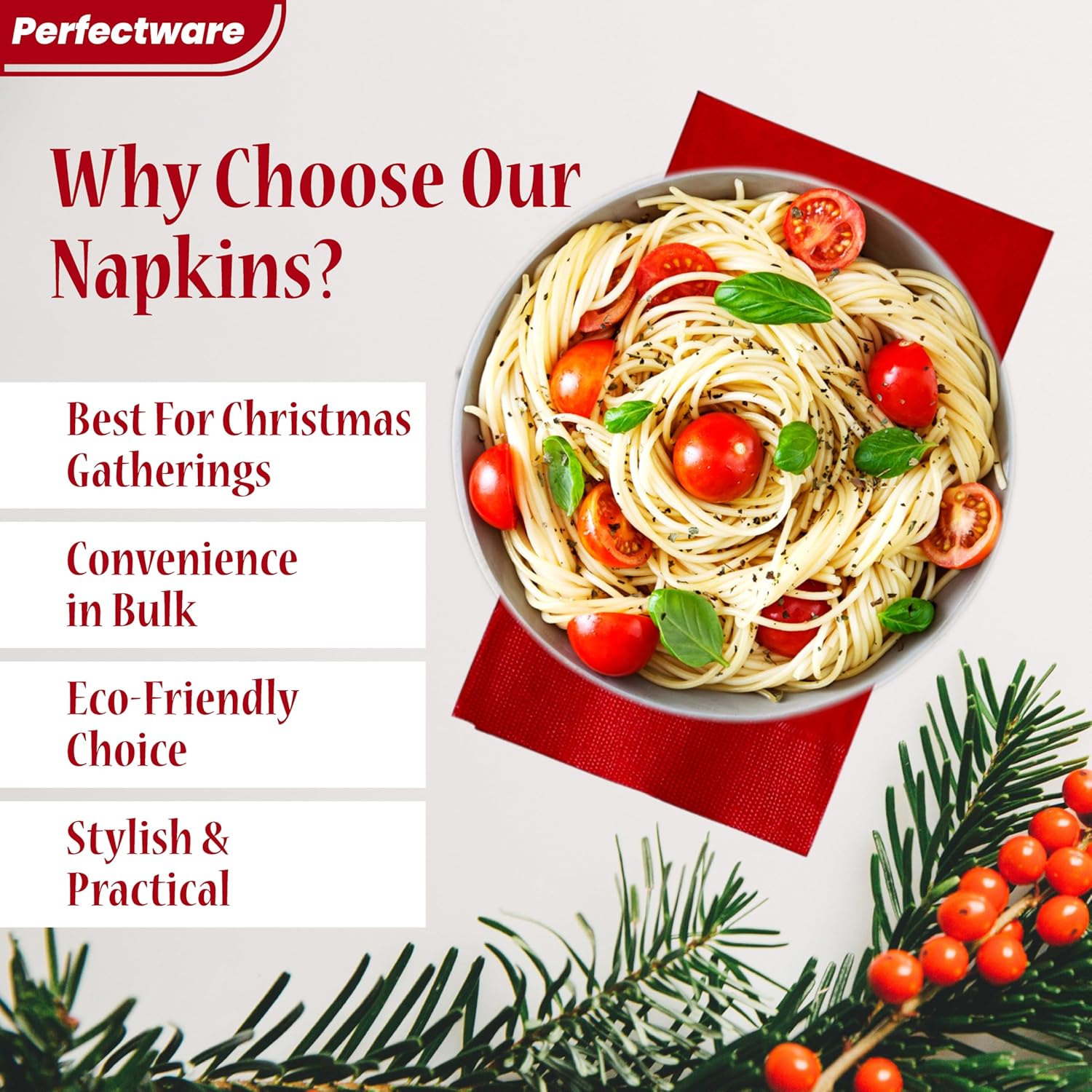 Perfectware 2 Ply Red Dinner Napkins 50 CT