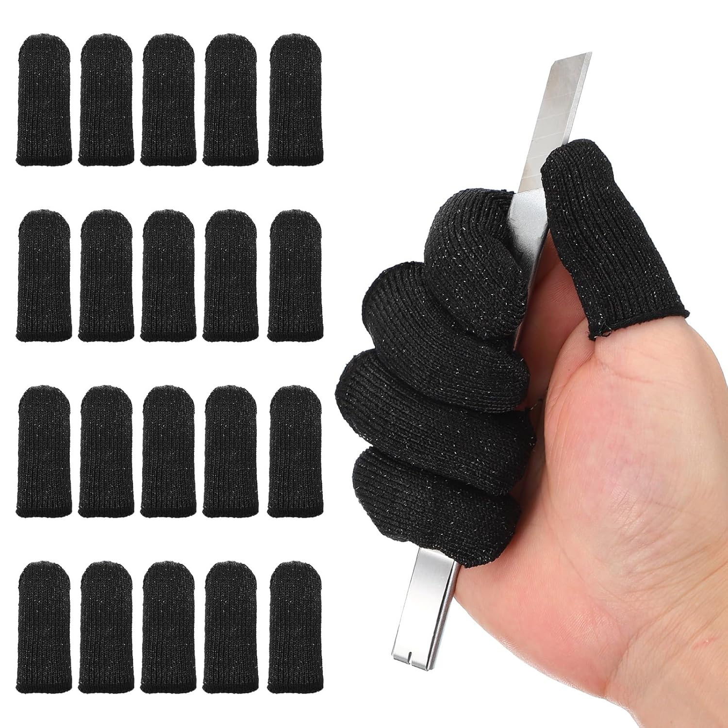 PATIKIL Cut Resistant Finger Cots 24x1 Inch 20 Pcs Reusable Black