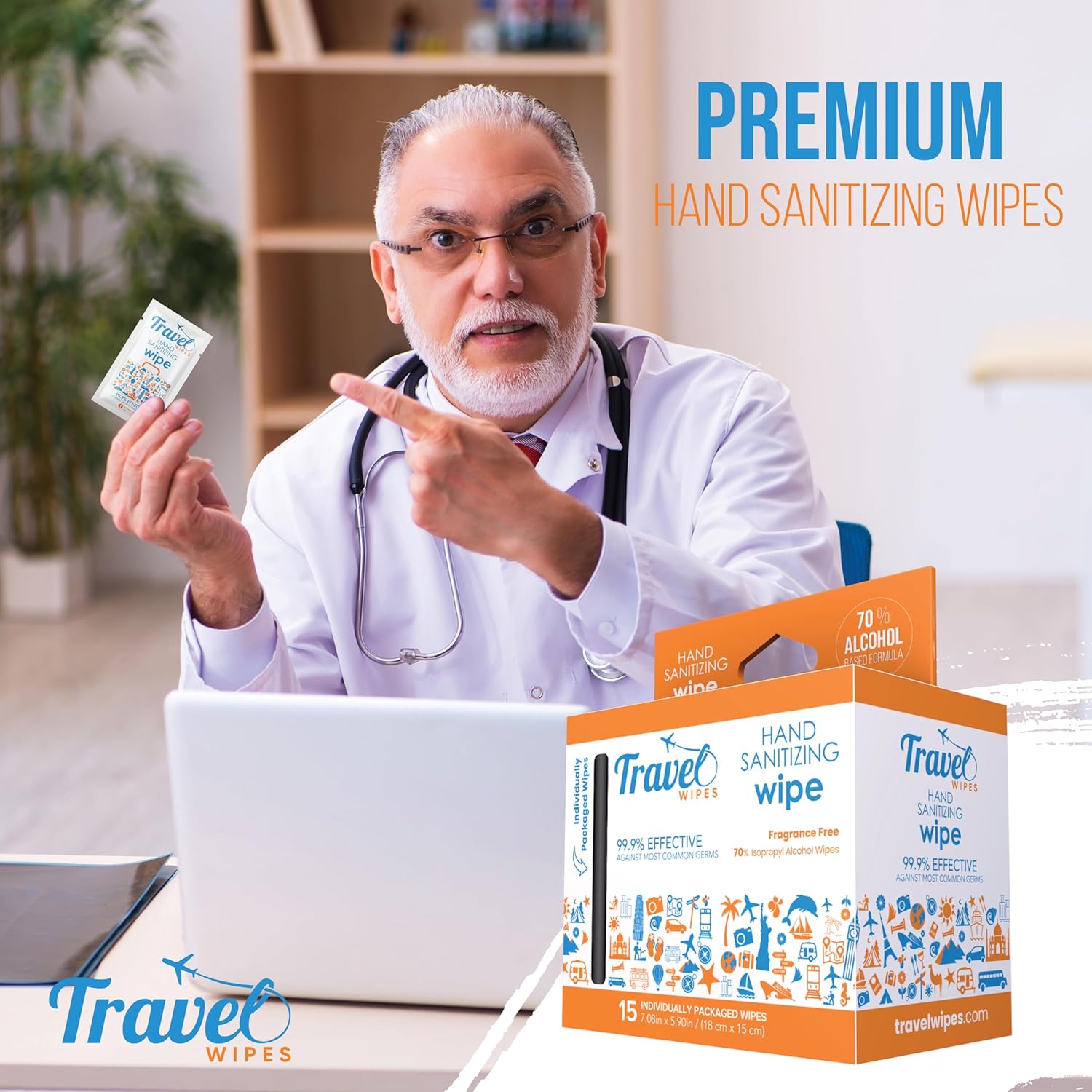 Travel Wipes Hand Sanitizer 15 Count Individually Wrapped