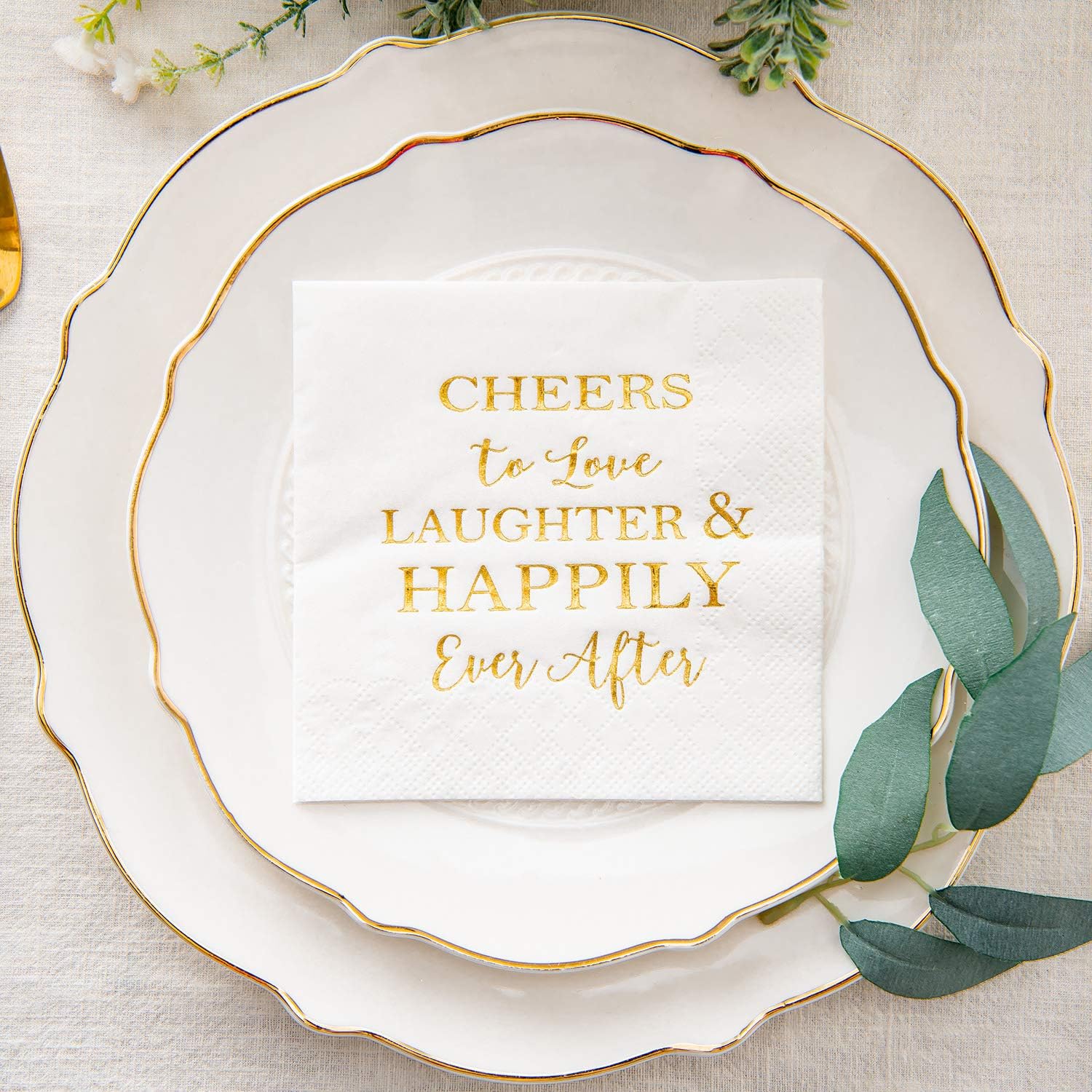 Crisky 50 Count Gold Foil Text Napkins for Wedding Engagement Parties