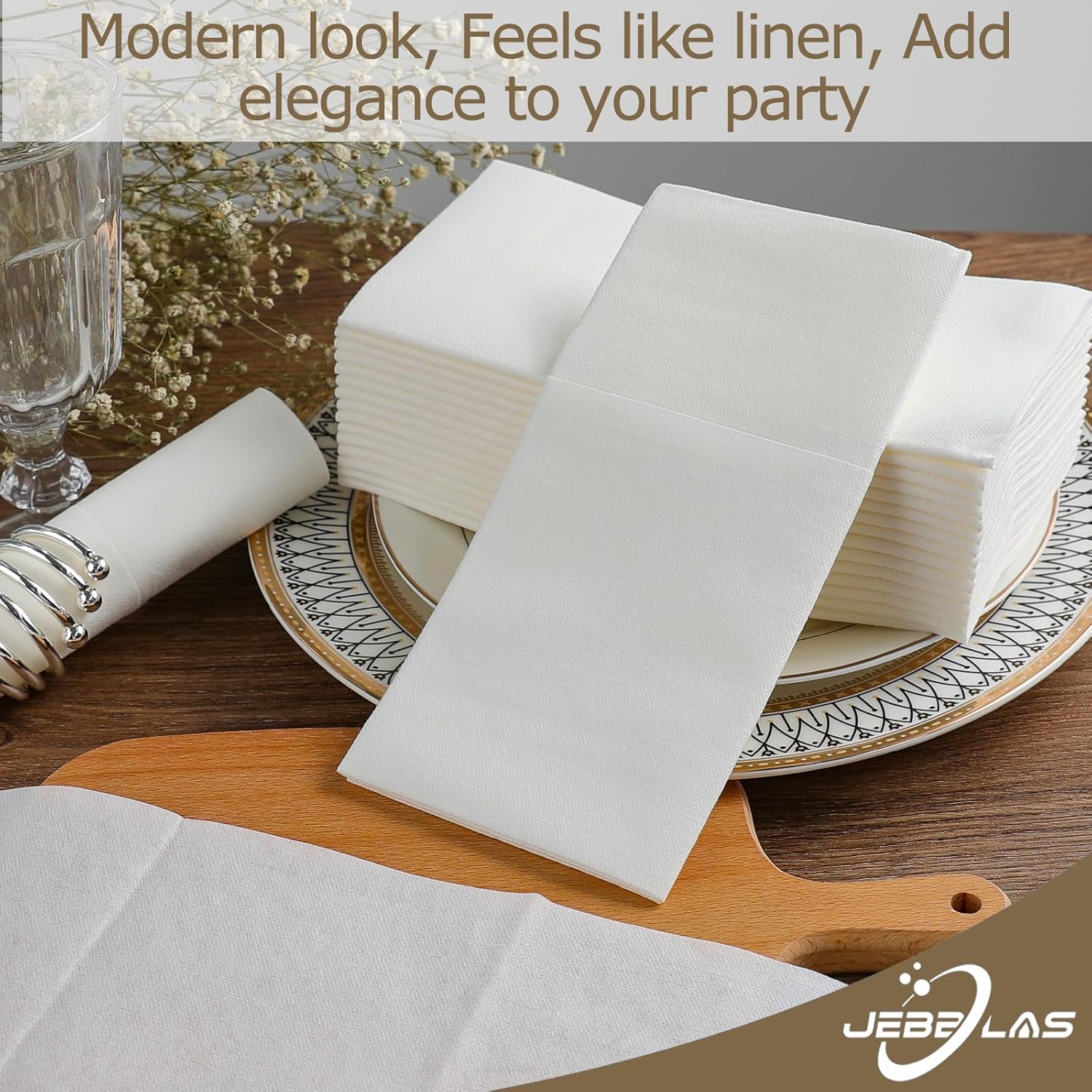 JEBBLAS Disposable Napkins with Built-in Flatware Pocket 50 Count