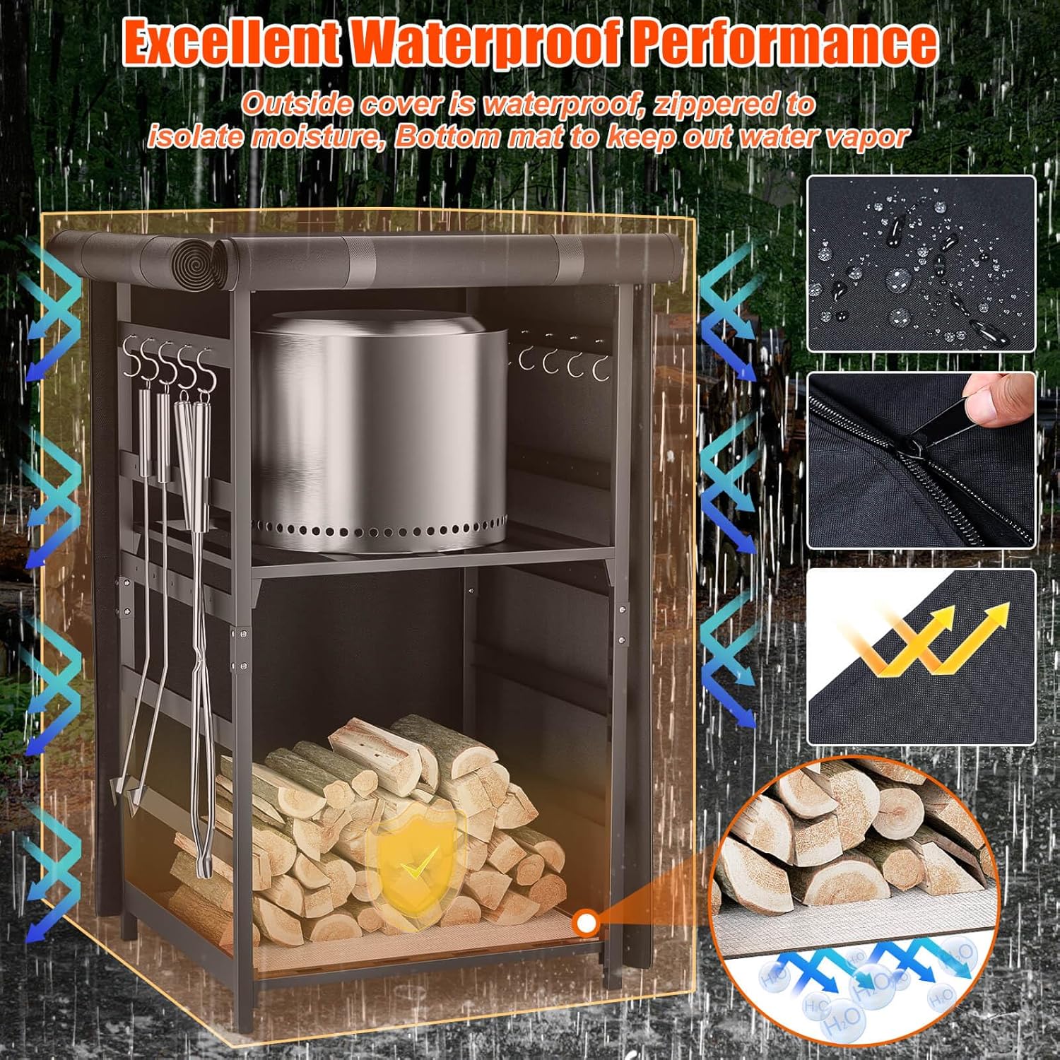 Adjustable Firewood Storage Rack for Solo Stove with Waterproof Cover