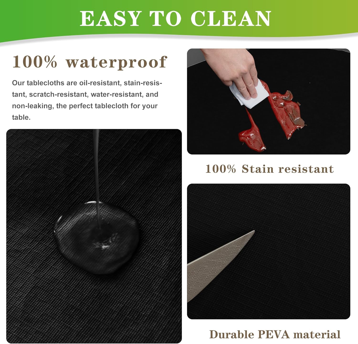Lushvida Waterproof Table Cover with Elastic Edges 2PCS Black
