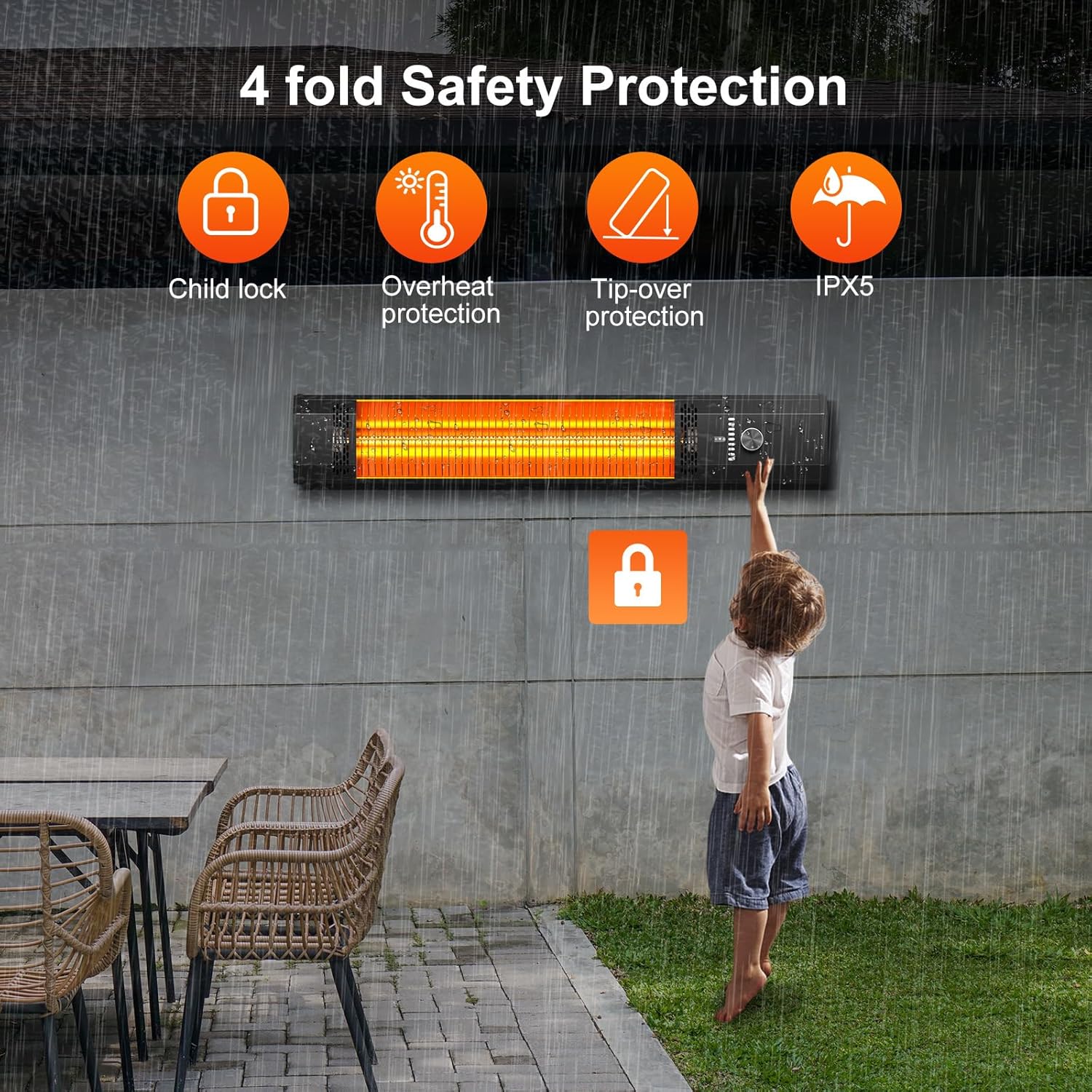 BIESQYA Outdoor Wall Mounted Heater with 9 Heat Levels and Remote Control