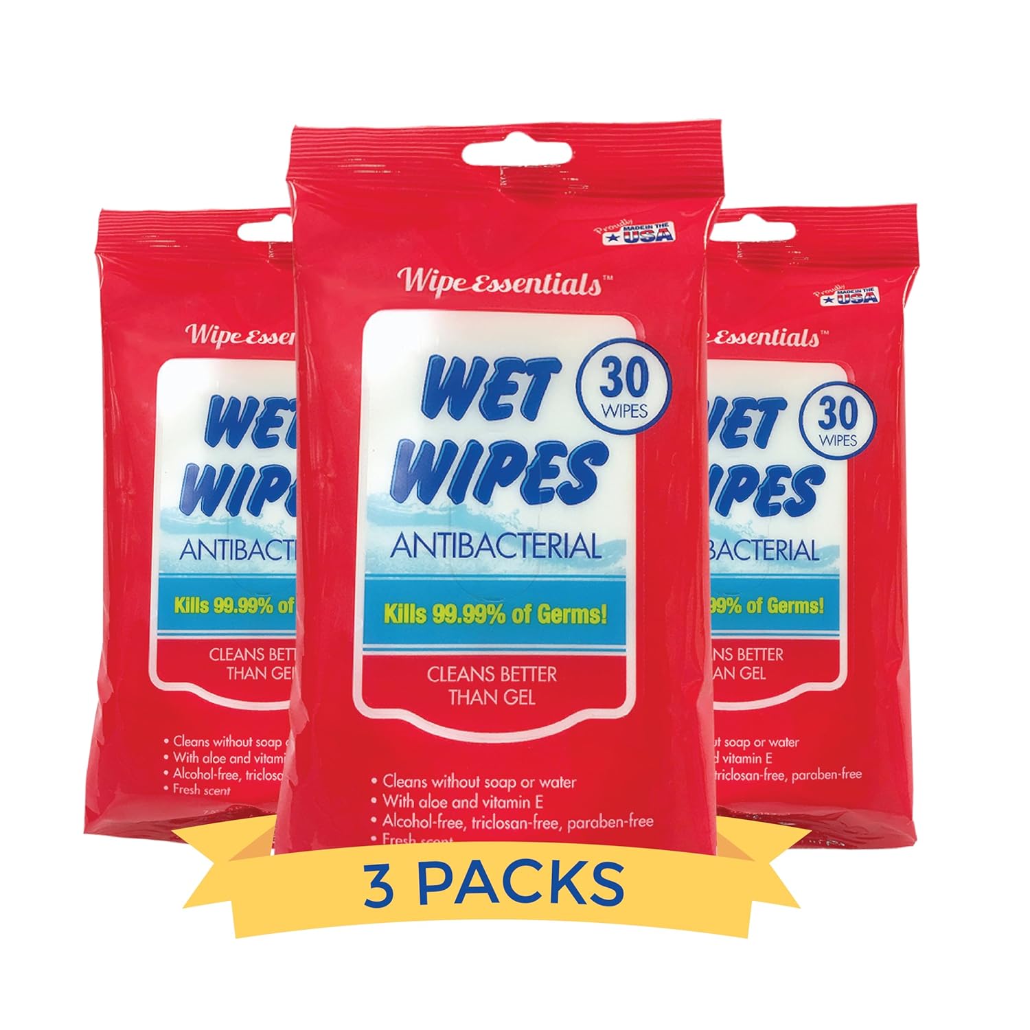 WipeEssentials Hand Sanitizer Wipes 90 Count 3 Packs Travel Friendly