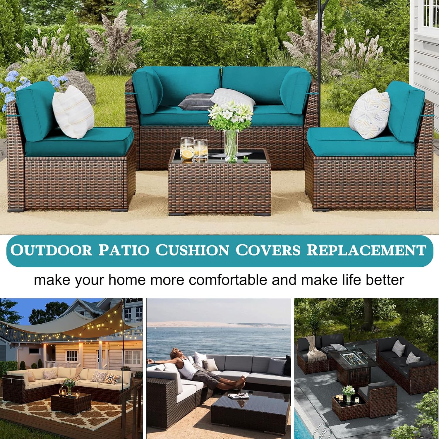 Sapphire Blue Outdoor Cushion Covers with Zipper