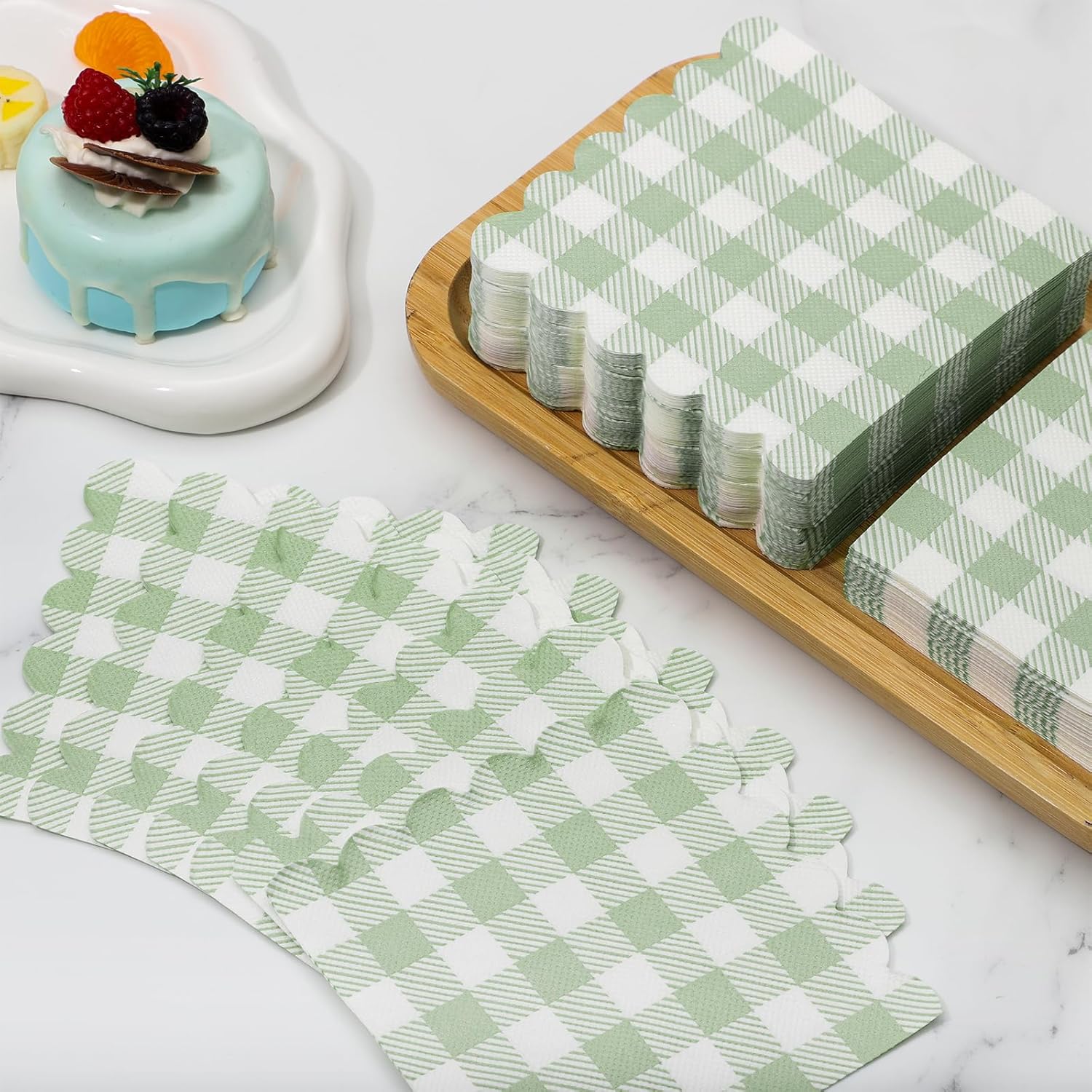 120 Pcs Green Gingham Napkins for Picnic Wedding and Baby Shower